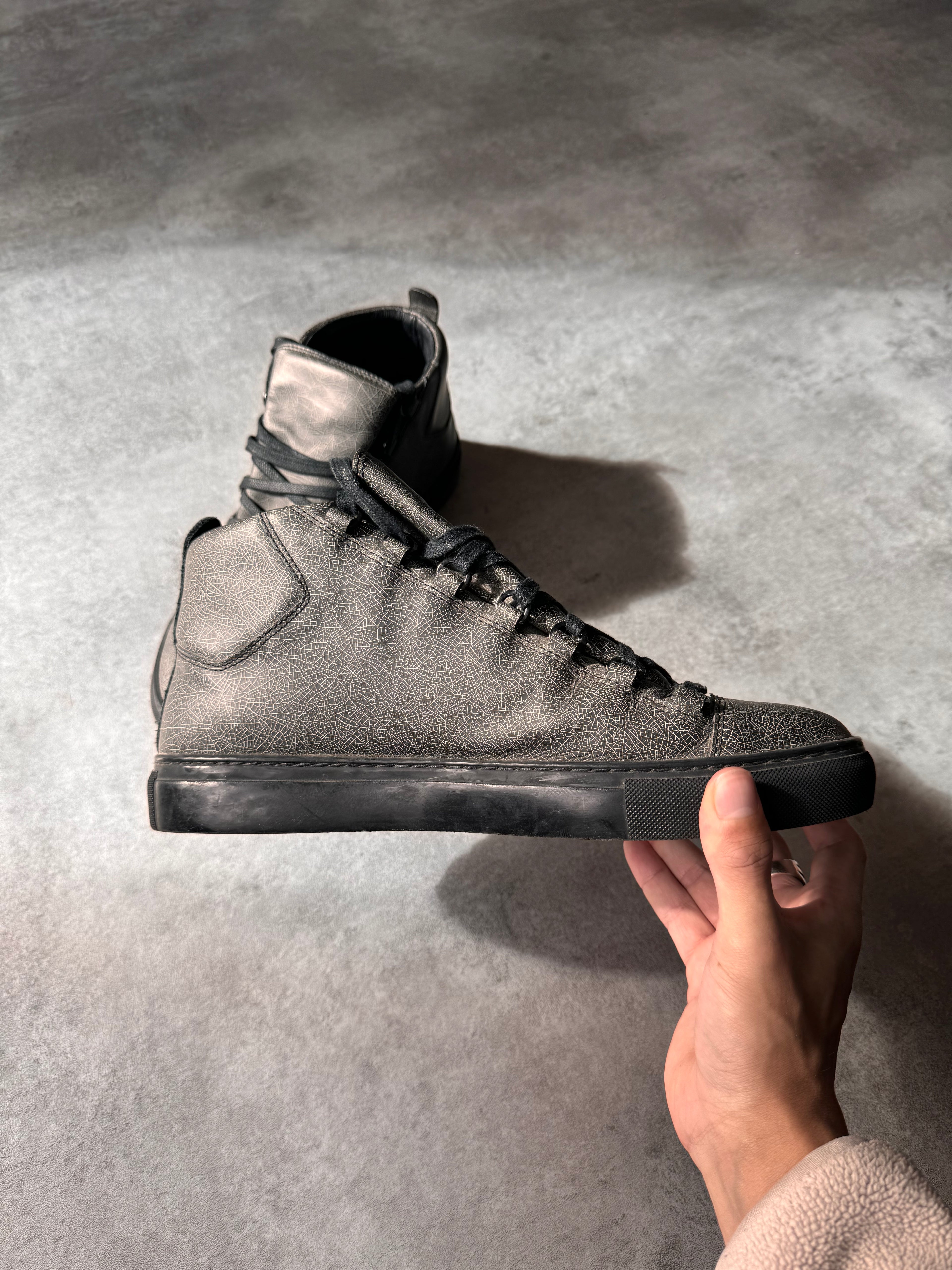 Balenciaga Arena High Cracked Grey Print Sneakers
