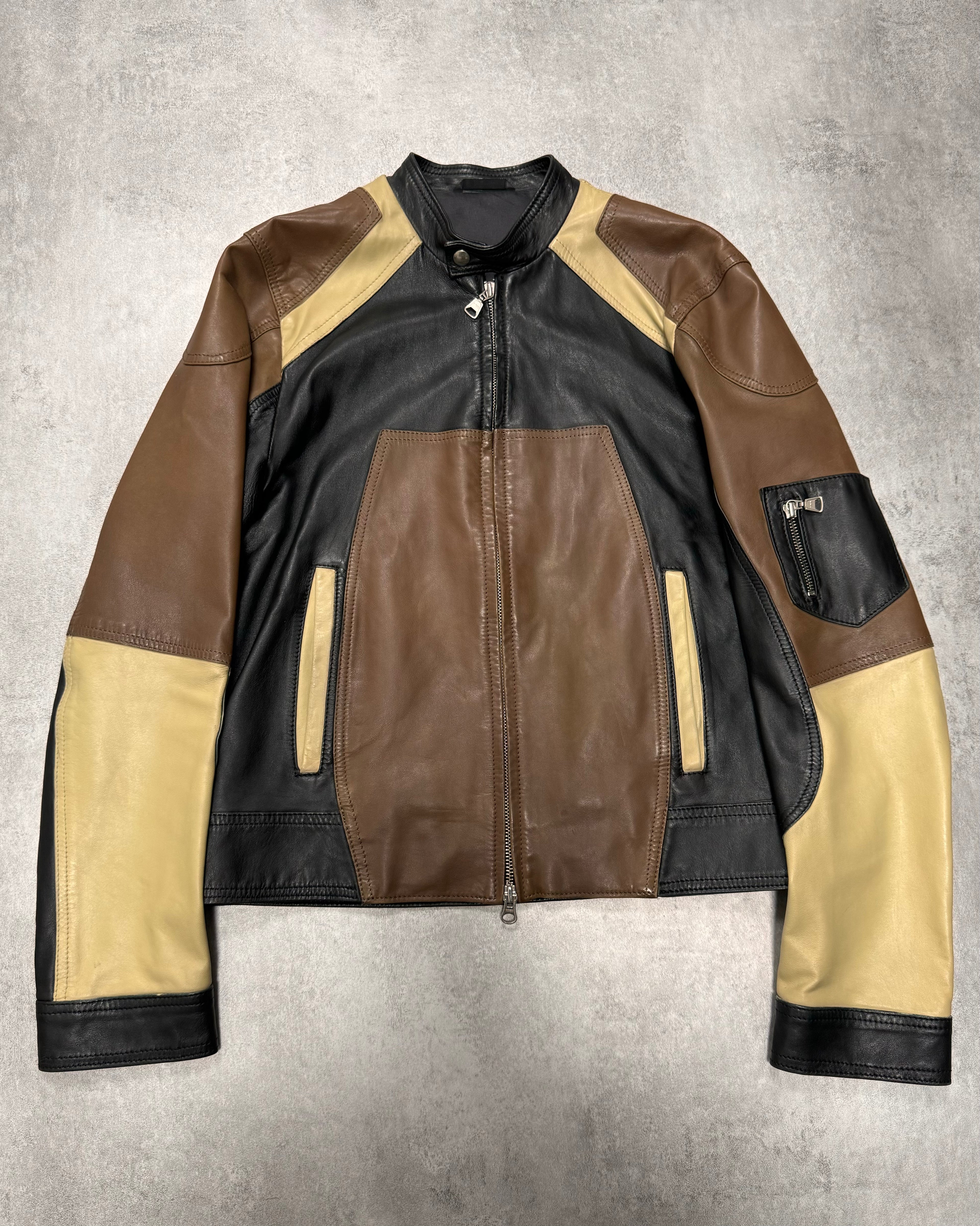 2000s Daniele Alessandrini Biker Tricolour Leather Jacket