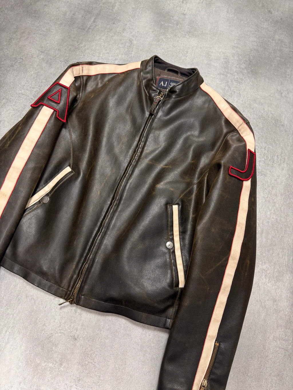 2000s Armani Biker Relief Leather Jacket