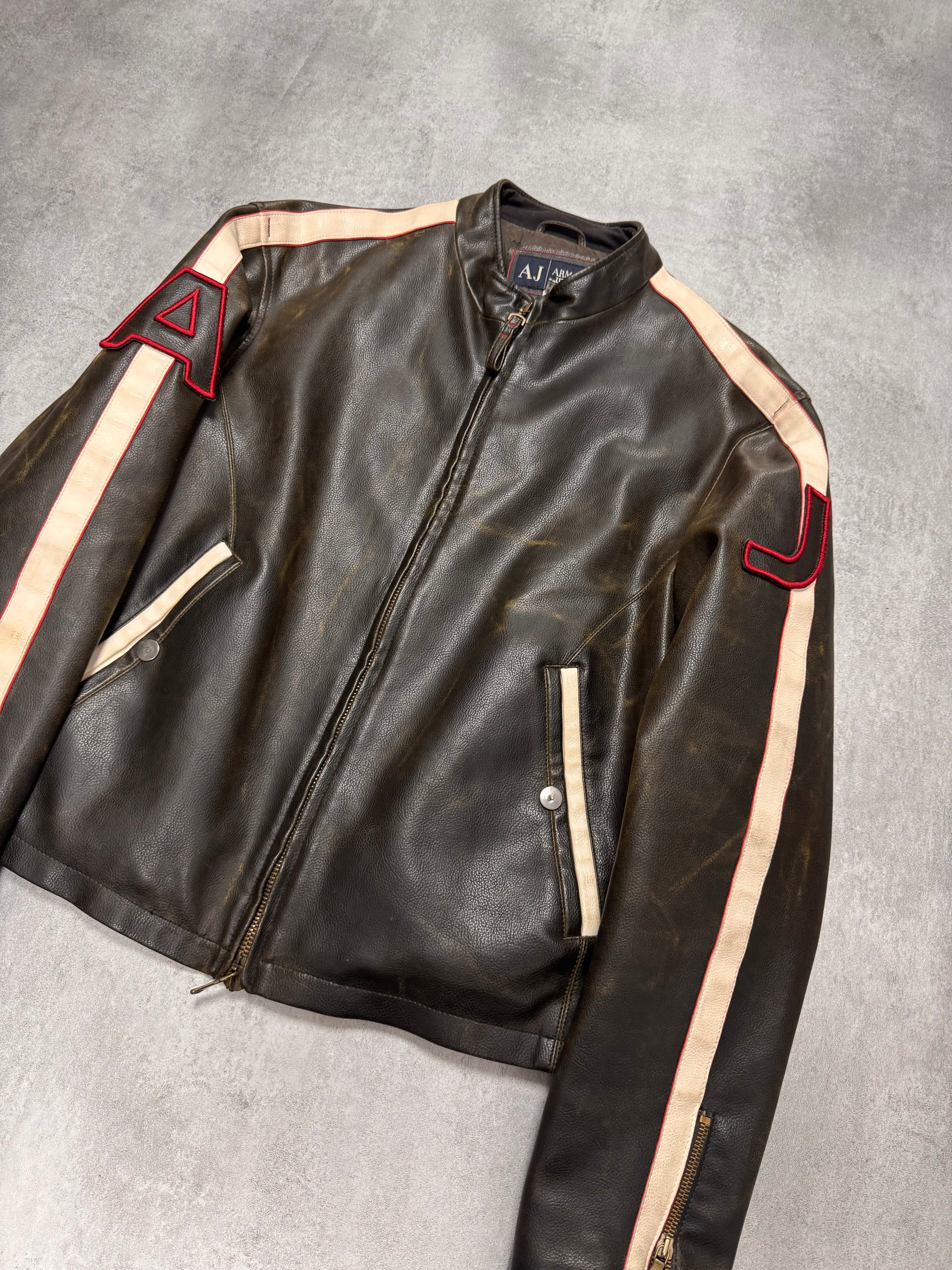 2000s Armani Biker Relief Leather Jacket