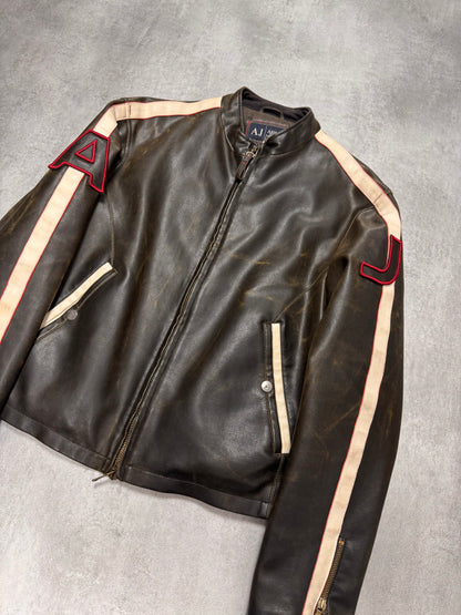 2000s Armani Biker Relief Leather Jacket (XL)