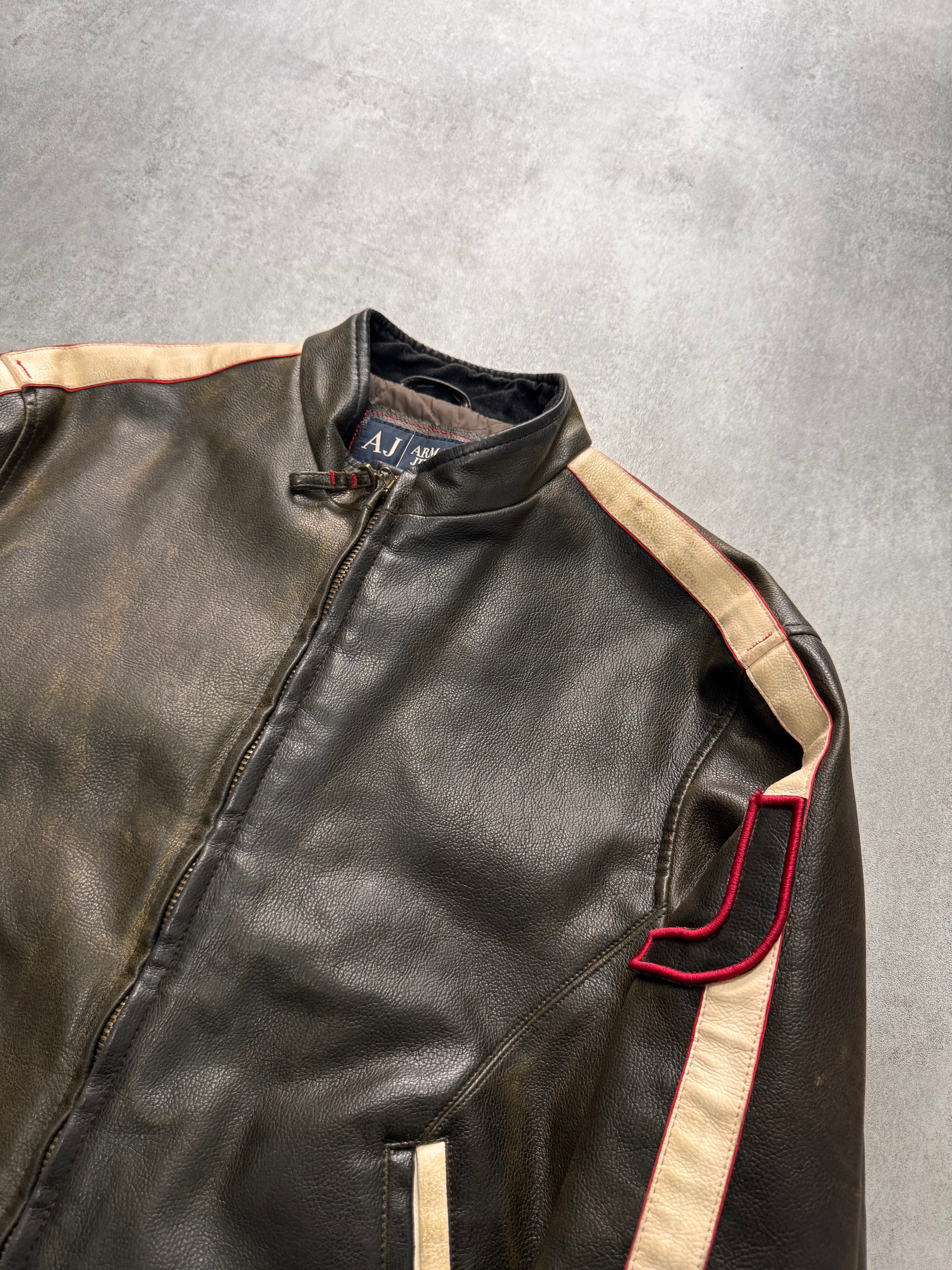 2000s Armani Biker Relief Leather Jacket