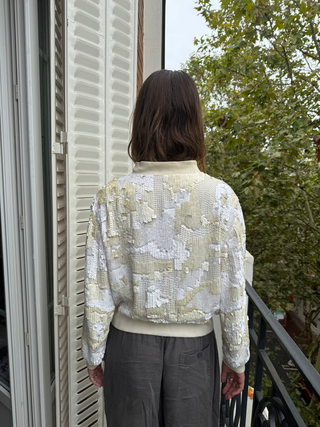 SS2007 Dries Van Noten Sequin Creamy Bomber Jacket