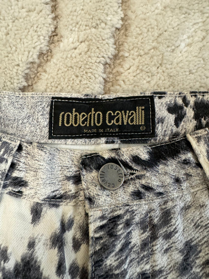 FW1999 Roberto Cavalli ファーリー カウプリント ムーブメント パンツ (XS)