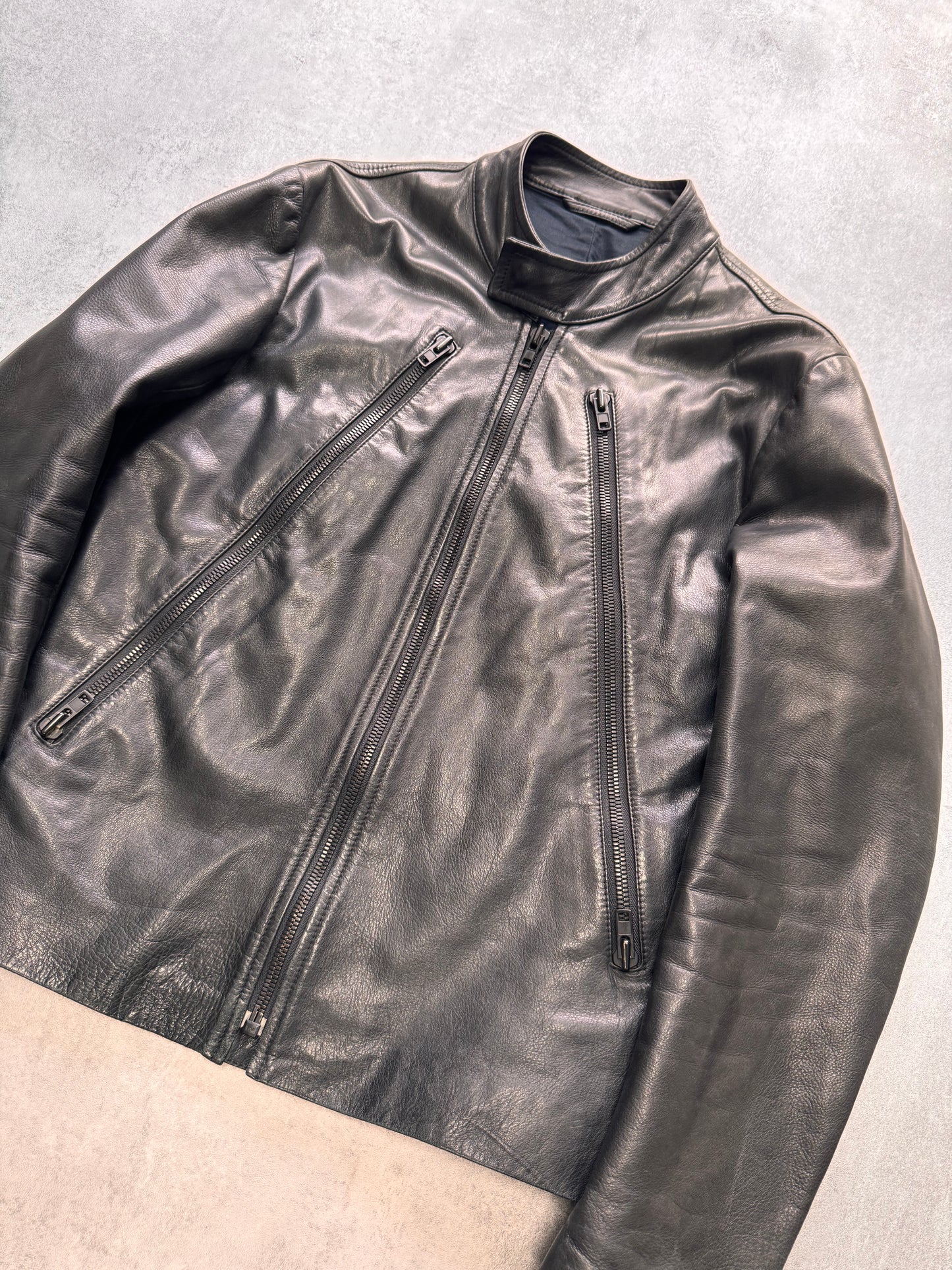 SS2010 Maison Margiela 5-Zip Black Leather Jacket (S)