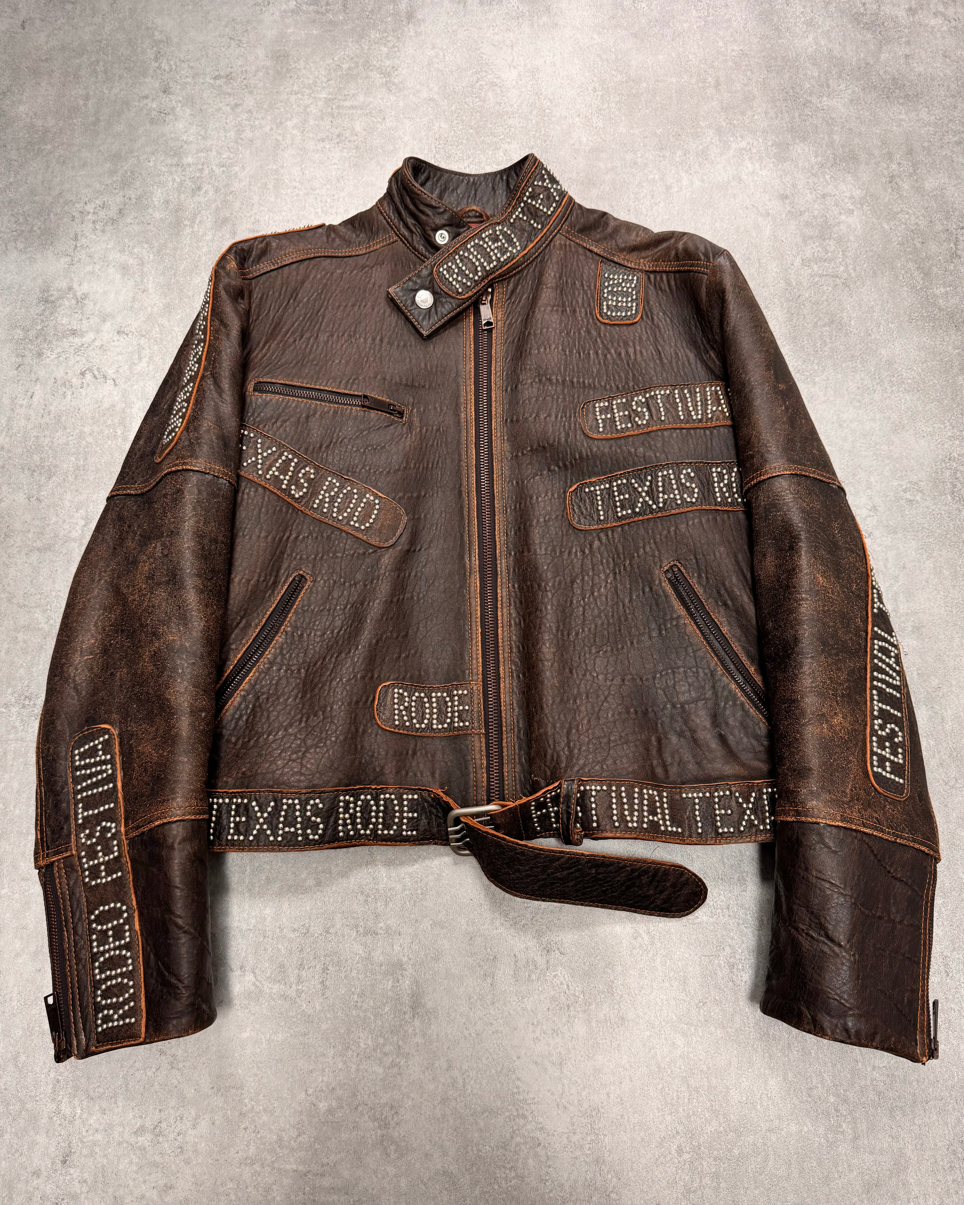 SS2001 Dolce &amp; Gabbana Rodeo 铆钉做旧皮夹克 (M/L)