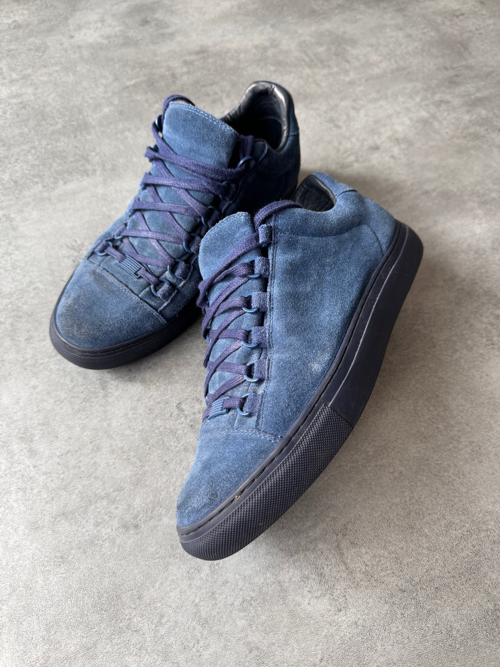 Balenciaga Arena Low Blue Suede Leather Sneakers