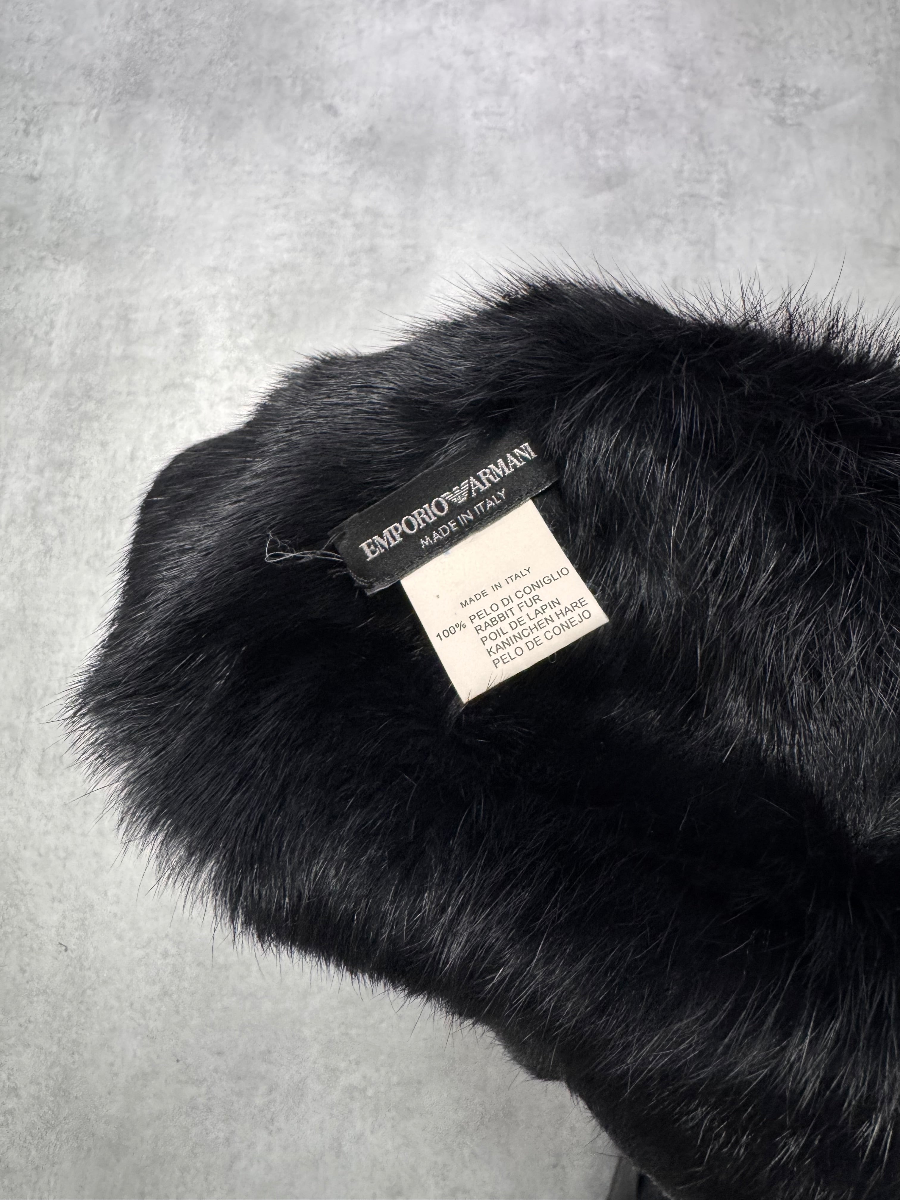 2010s Emporio Armani Black Rabbit Fur Chapka