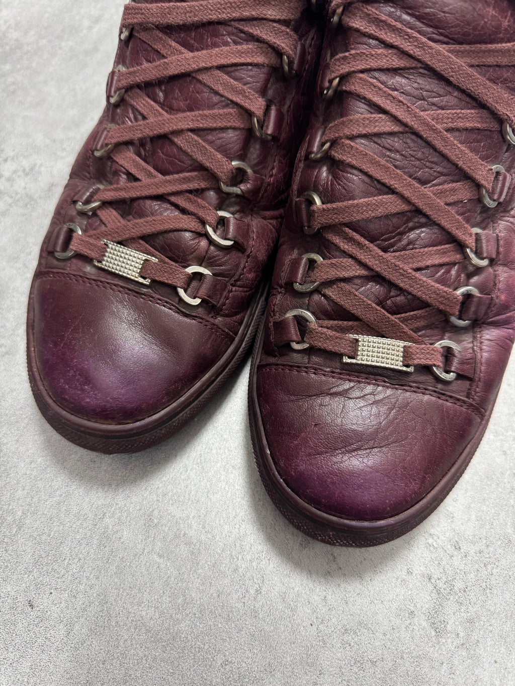 Balenciaga Arena High Bordeaux Craked Leather Sneakers