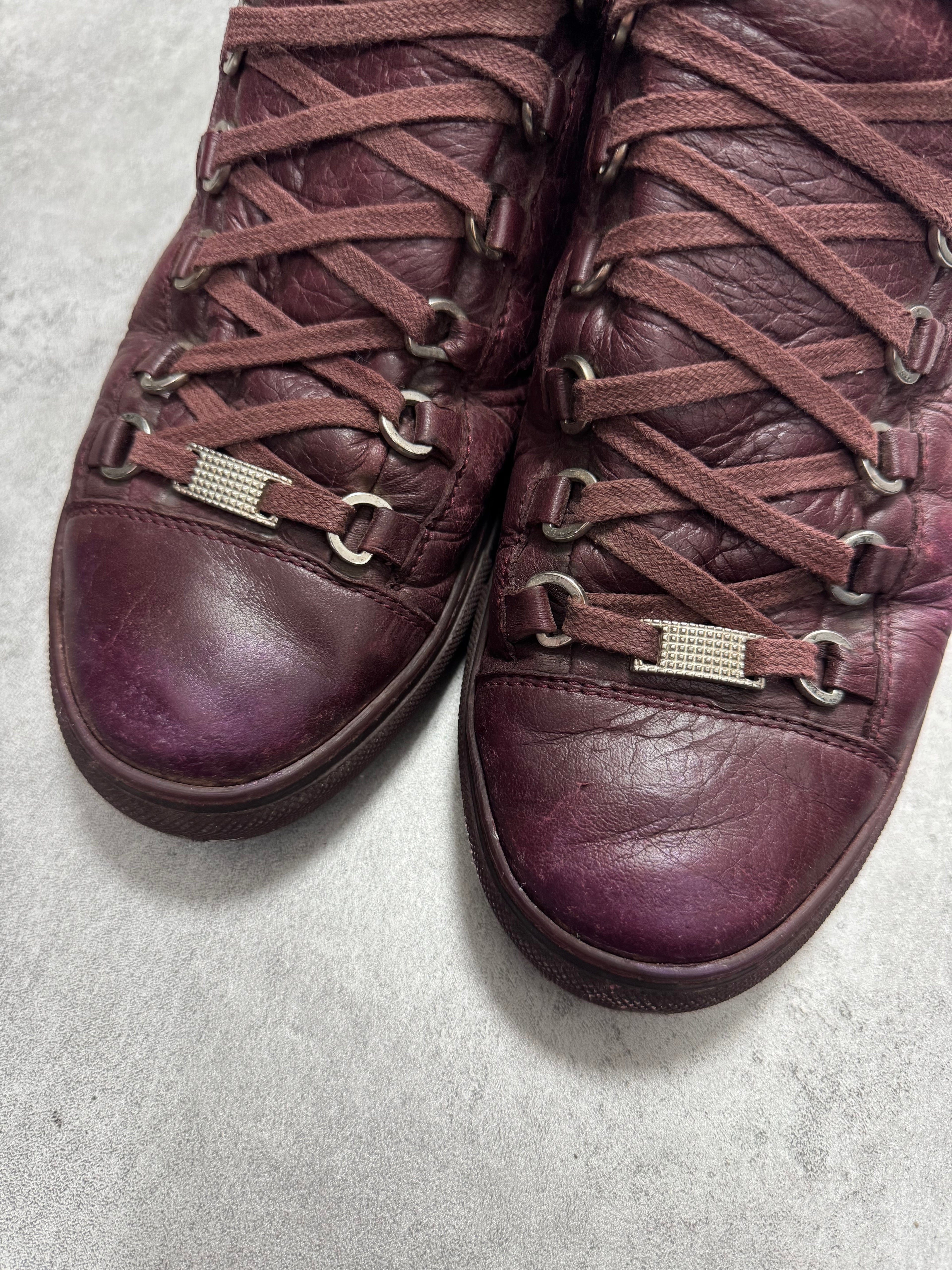 Balenciaga Arena High Bordeaux Craked Leather Sneakers