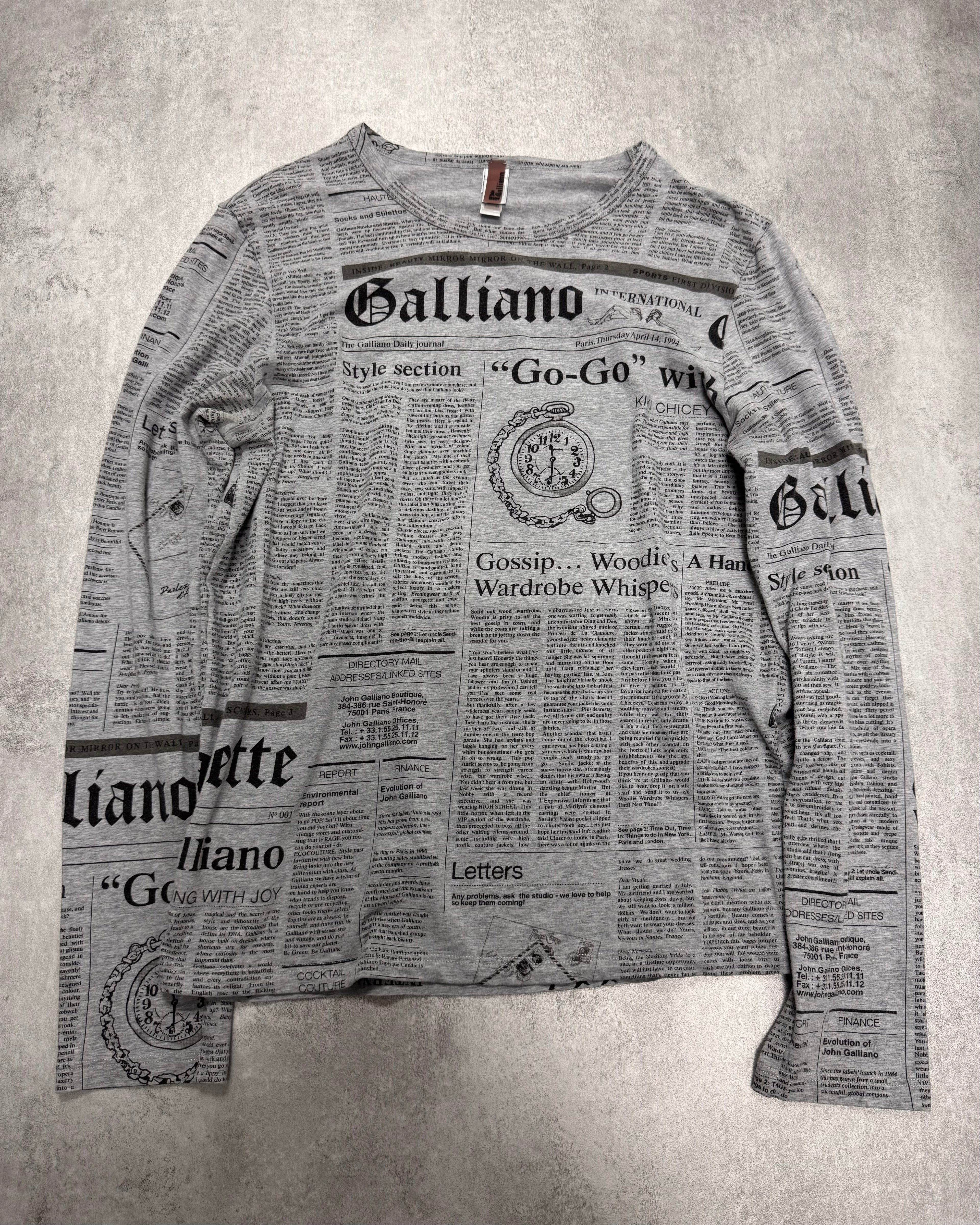 2000s John Galliano Newspaper Grey Longsleeves