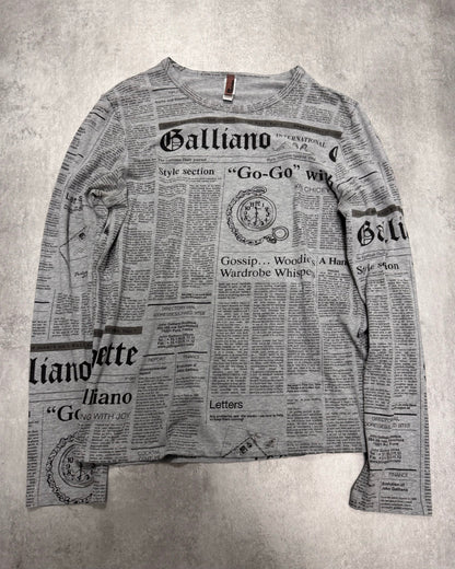 2000s John Galliano Newspaper Grey Longsleeves (M)