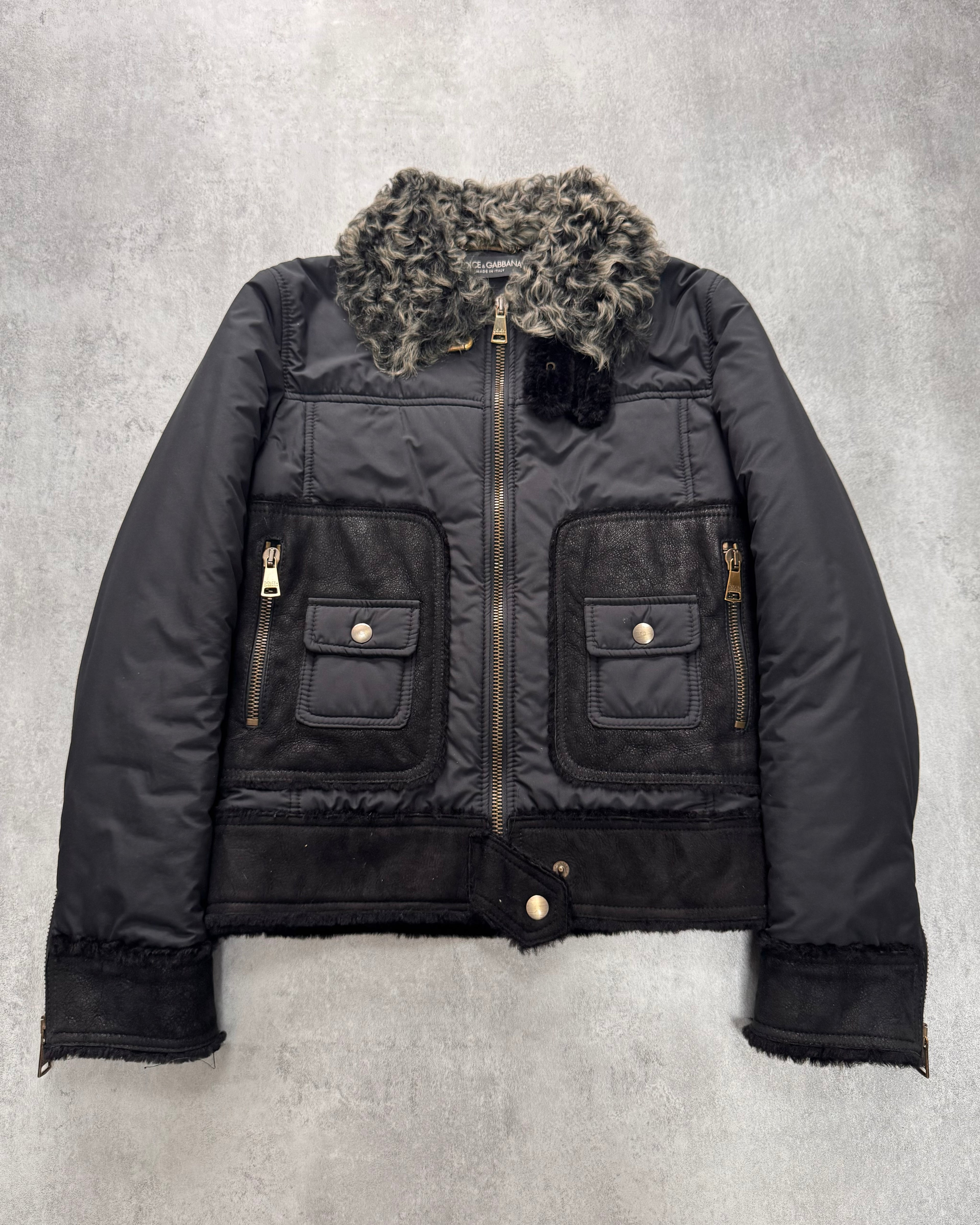 2000s Dolce & Gabbana Shearling Hybrid Bomber Jacket