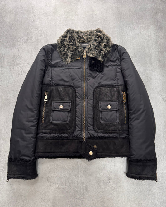 2000s Dolce & Gabbana Shearling Hybrid Bomber Jacket (XS)