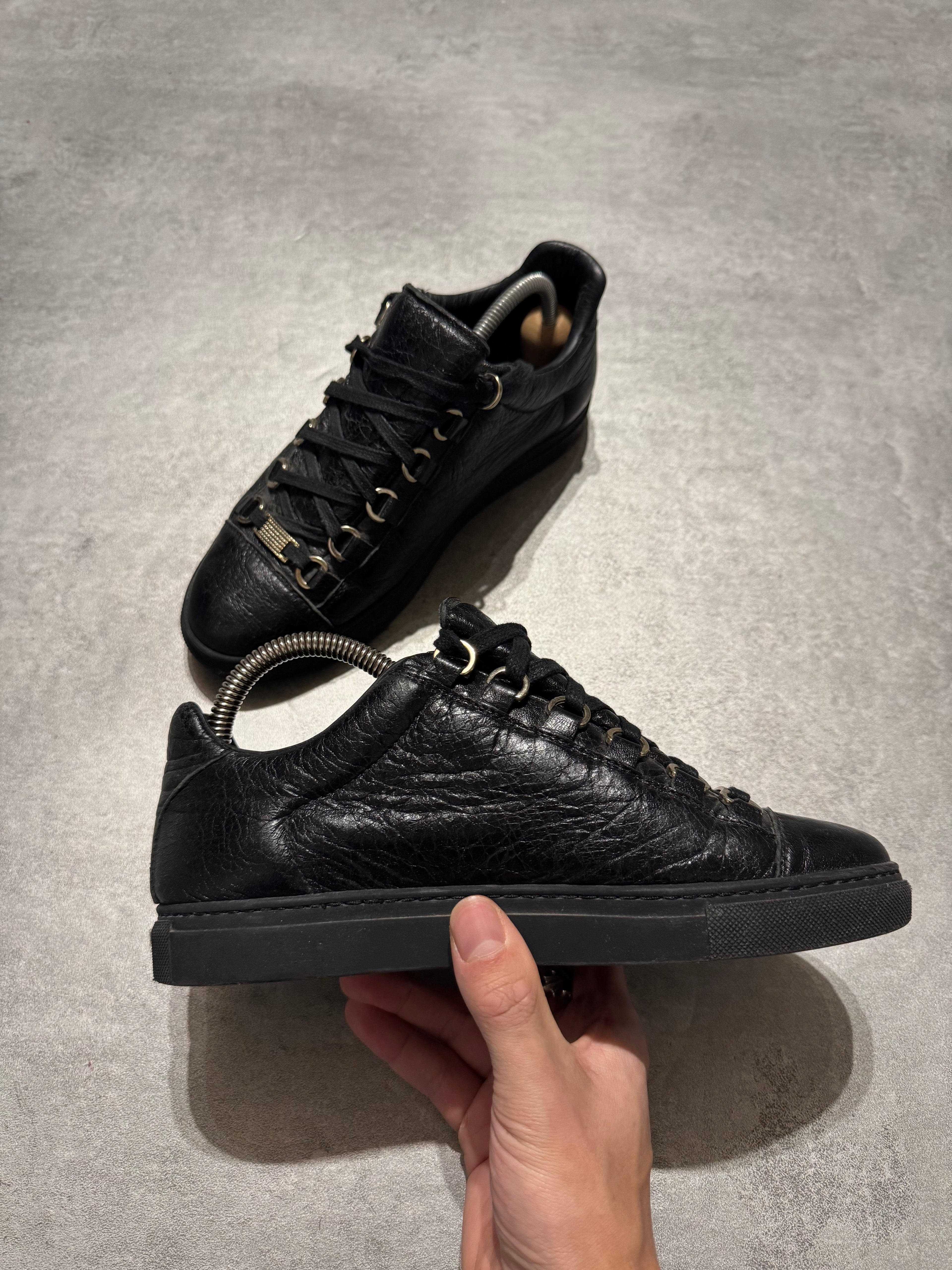 Balenciaga Arena Low Black Cracked Leather Sneakers