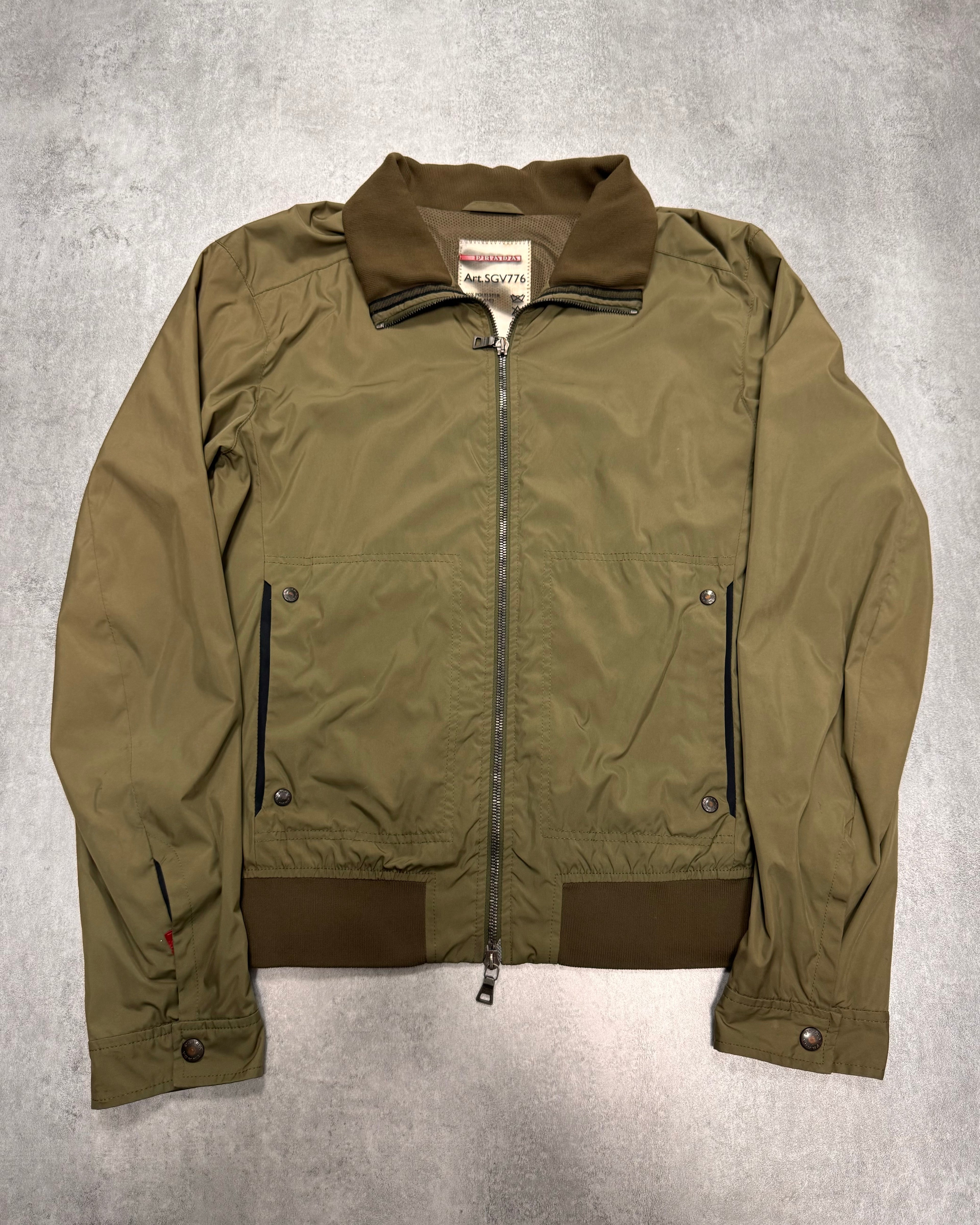 2000s Prada High Neck Khaki Nylon Jacket