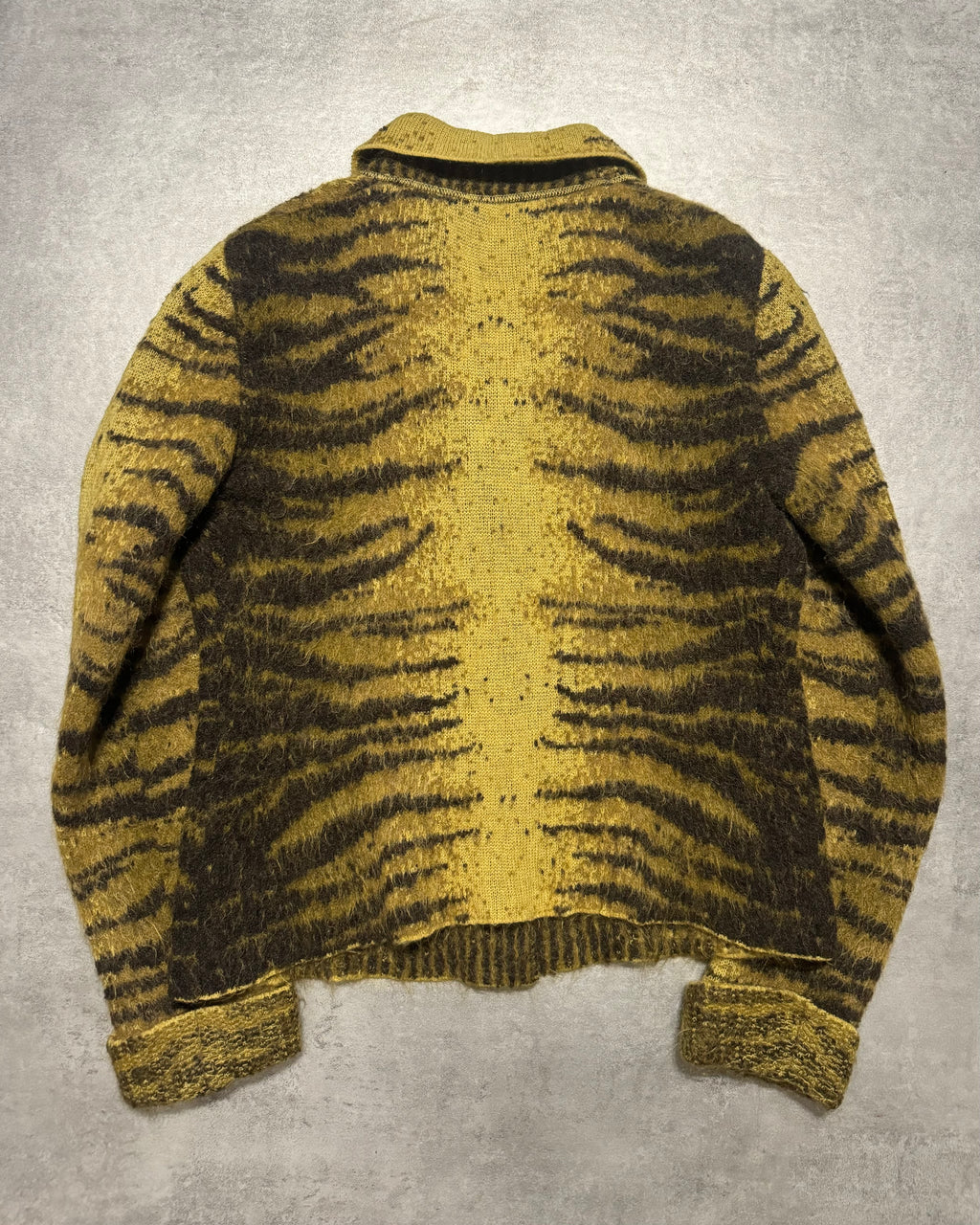 FW2002 Roberto Cavalli Tiger Zebra Yellow Faded Wool Cardigan (S/M) - 2