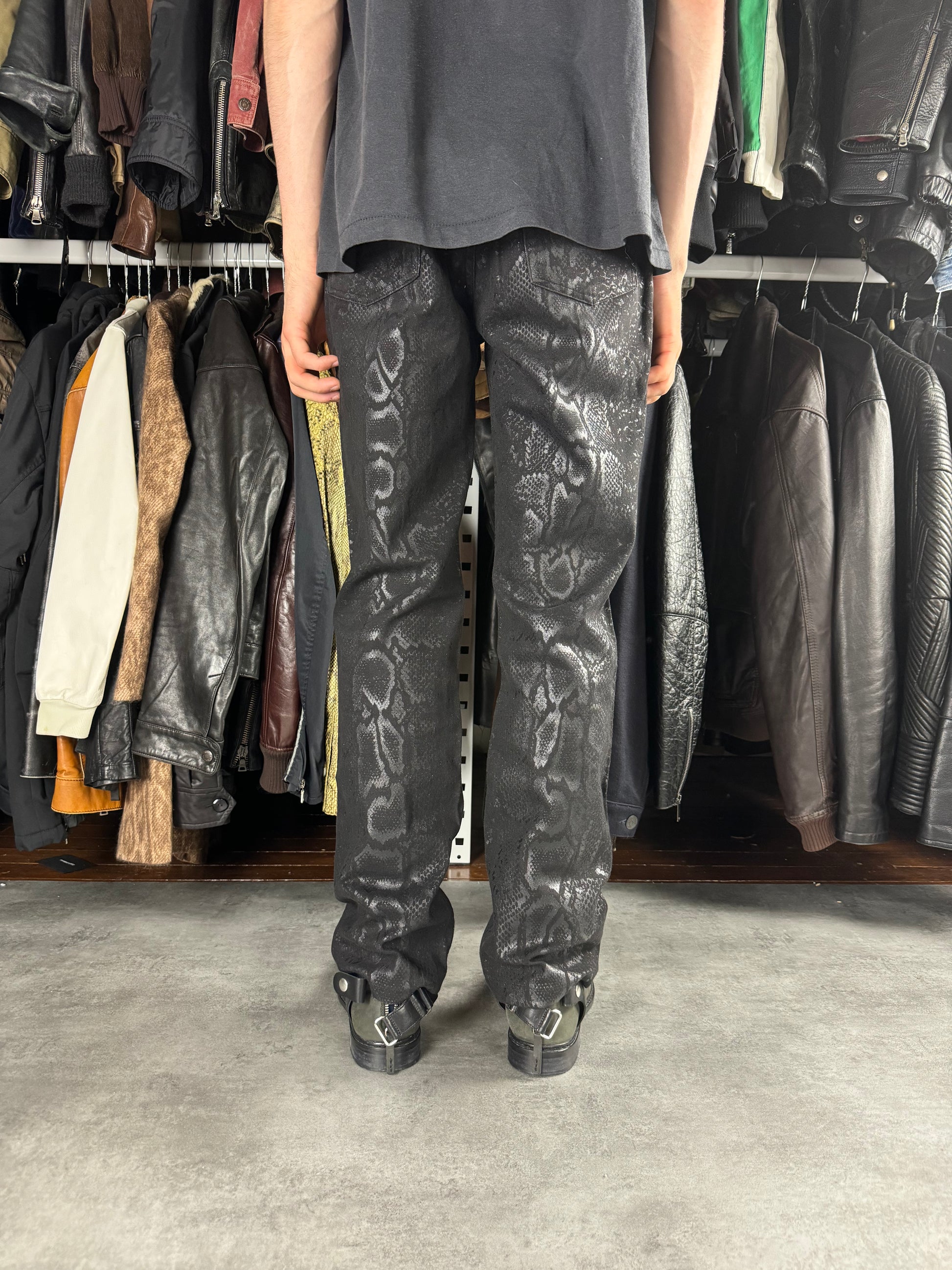 AW1999 Roberto Cavalli Black Serpent Python Pants (M) - 3