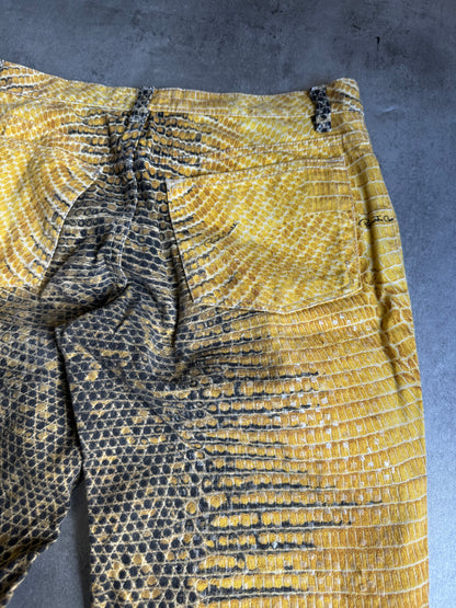 1990s Roberto Cavalli Bees Yellow Scales Pants (S) - 5