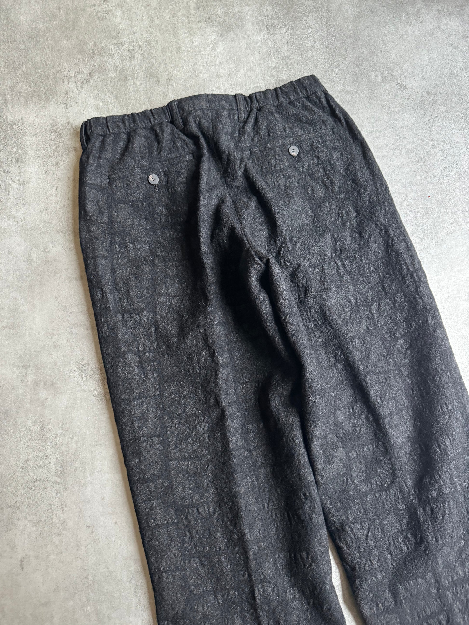 Issey Miyake Modern Wool Textured Black Pants (M/L) - 4