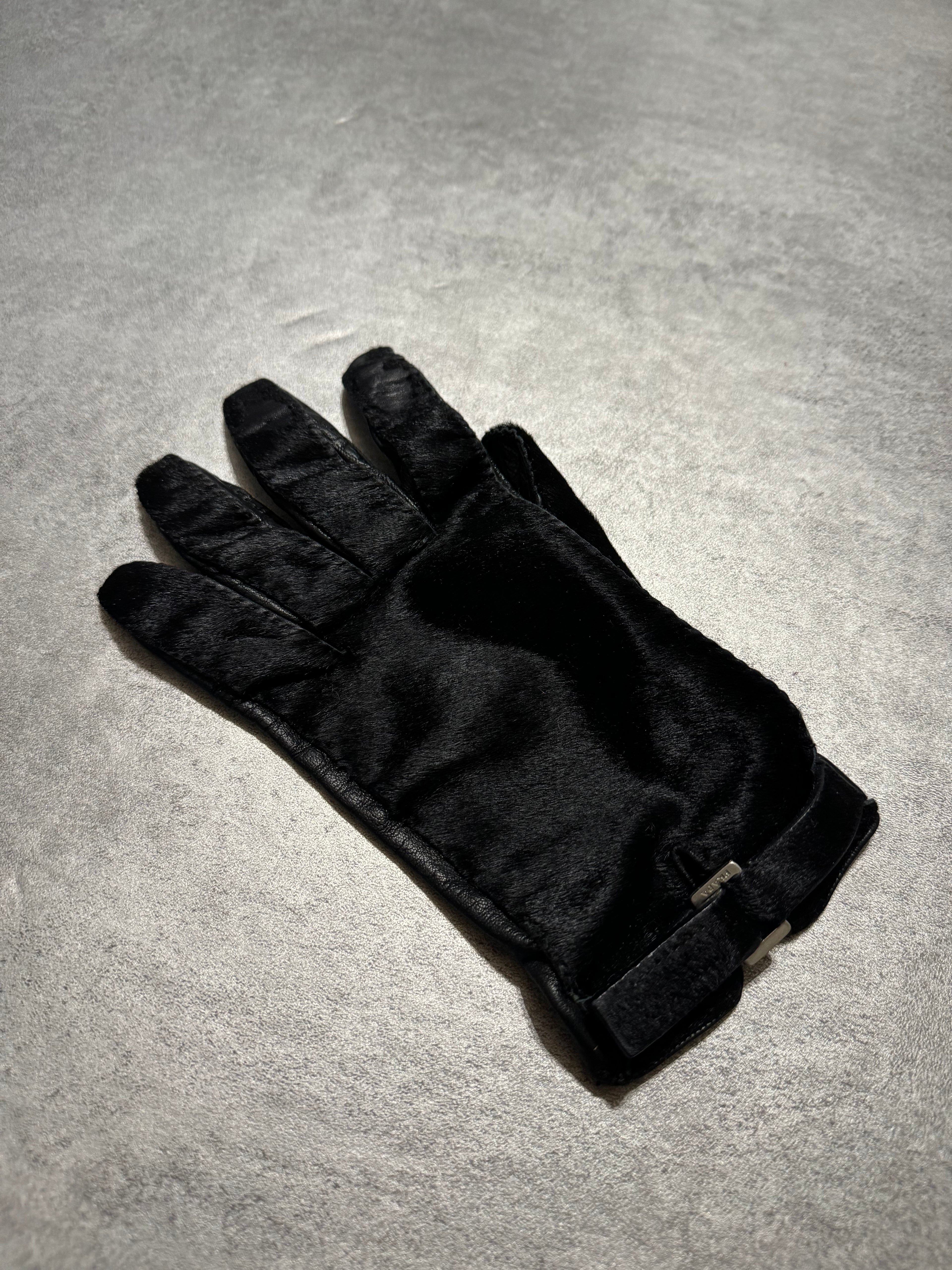 2000s Prada Black Pony Hair Leather Gloves (OS) - 8