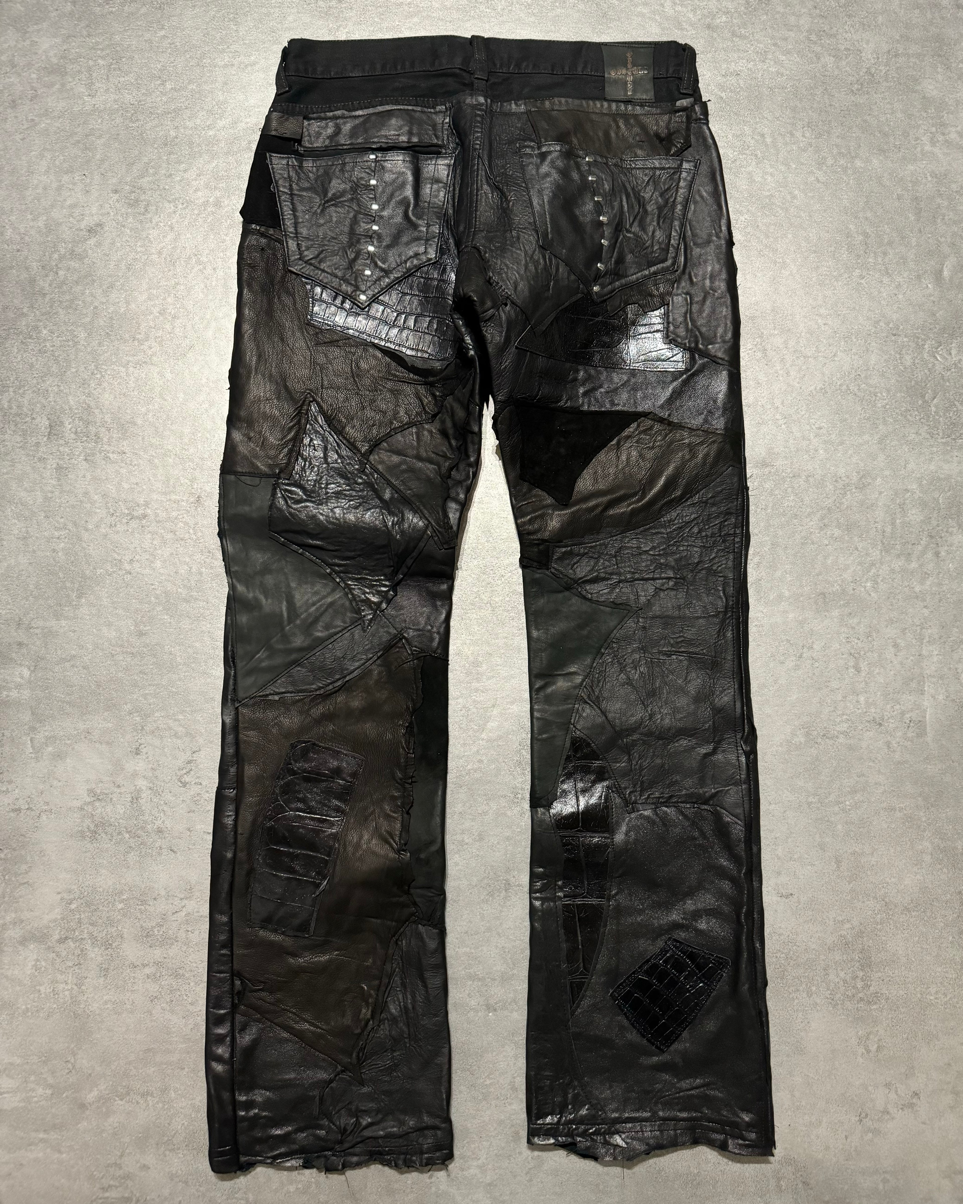 Artisanal Obscure Italian Lab Reworked Leather Crafted Black Pants (M/L) - 8