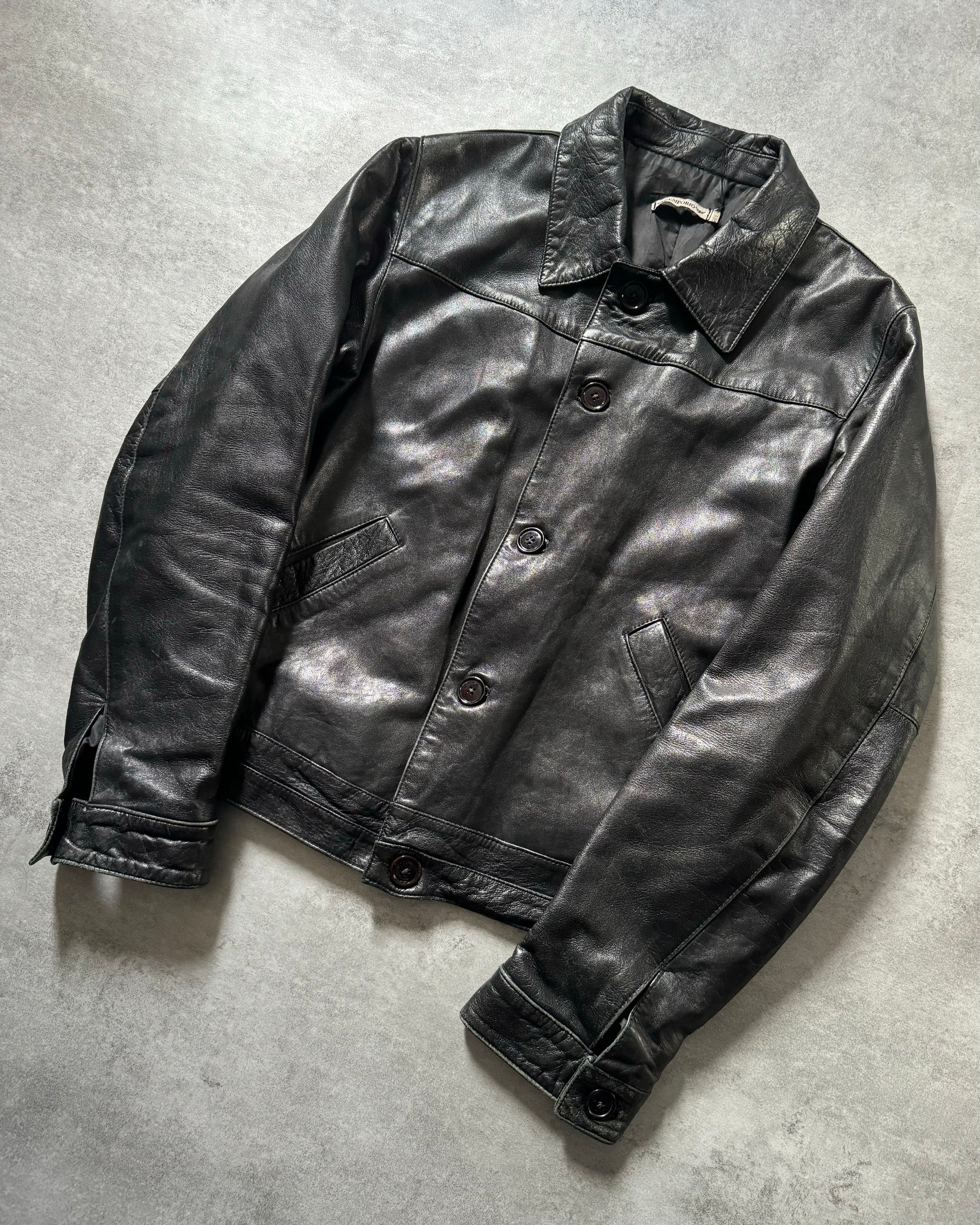 1990s Emporio Armani Black Minimalist Leather Jacket (S) - 3