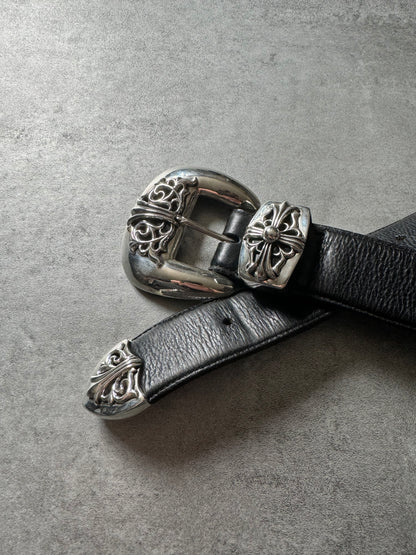 Chrome Hearts Black Leather Silver Rock Belt (OS) - 9