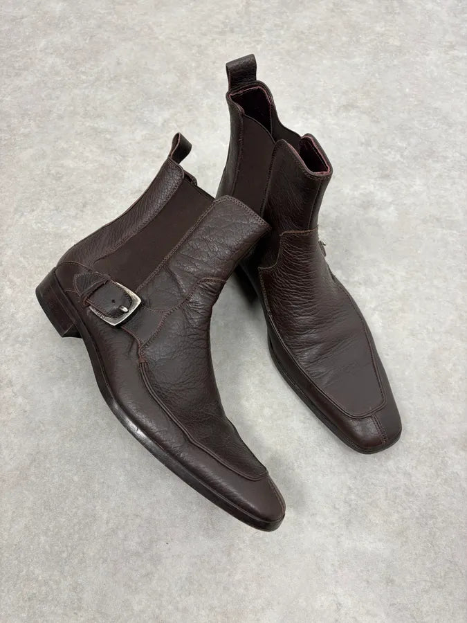 2000s Dolce & Gabbana Brown Ankle Leather Boots yozAuVu 4