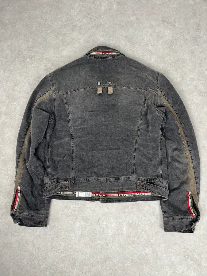 AW2004 Dolce & Gabbana Grey Denim Pocket Straps Jacket QaXDBEc 1