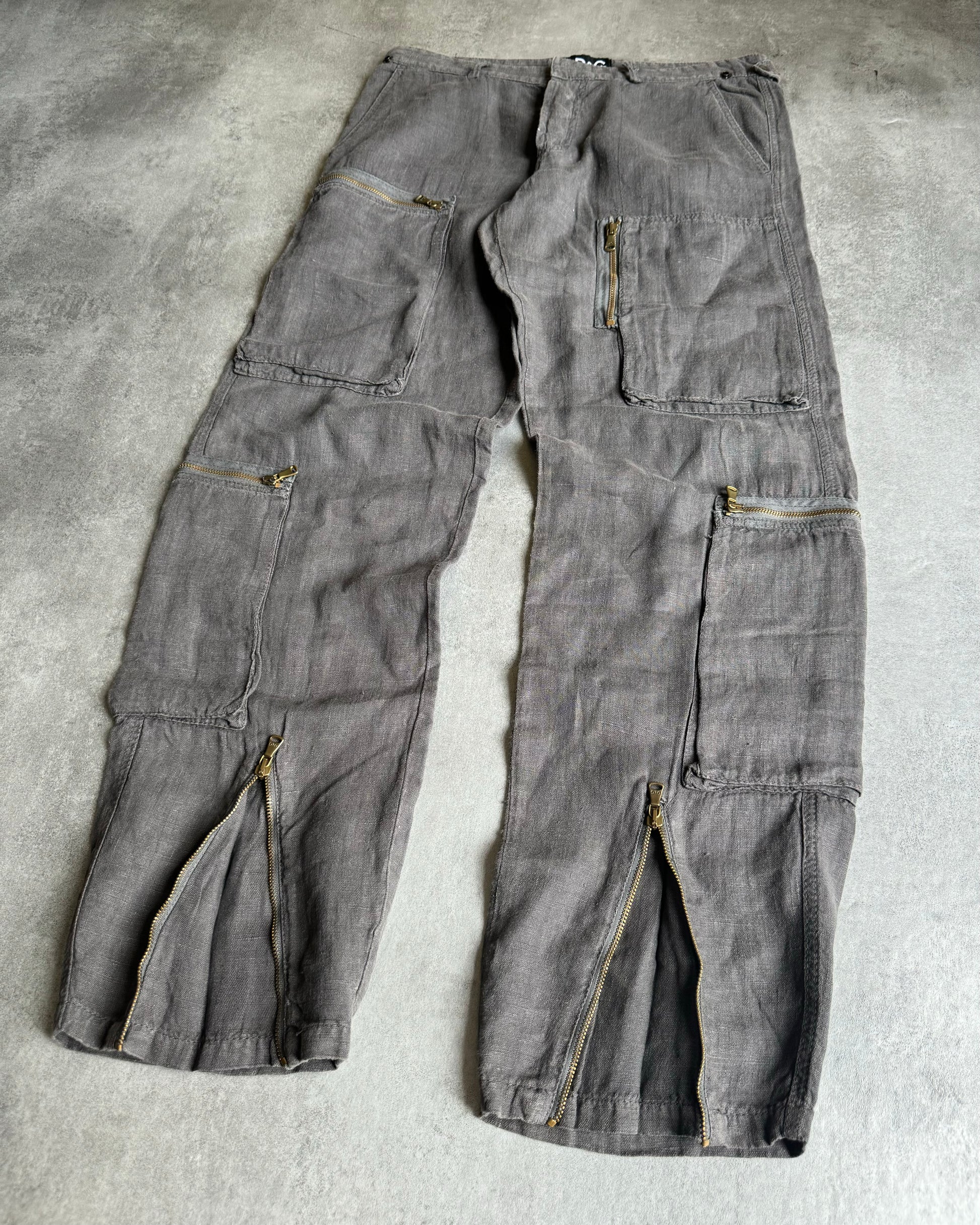 AW2004 Dolce & Gabbana Linen Multi Zips Cargo Pants (L) - 3