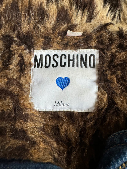 1990s Moschino Leopard Fur Denim Relaxed Bomber Jacket (S) - 10