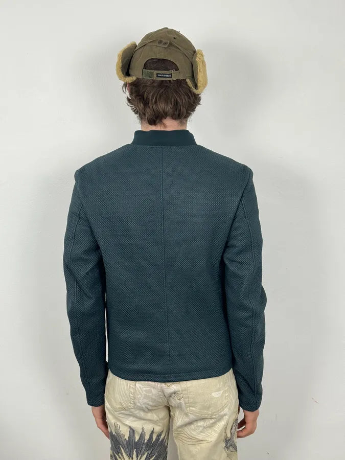 SS2015 Emporio Armani Green Waffled Leather Biker Jacket nGwqedb 2