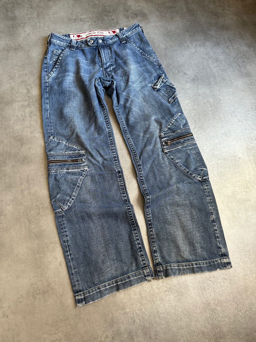 2000s Armani Cargo Double Knee Large Denim Jeans (M/L) - 8