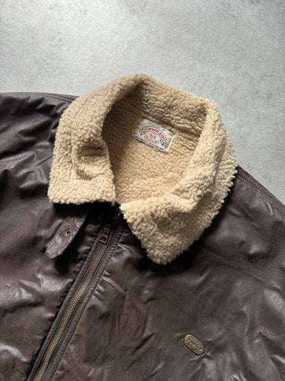 1990s Armani Shearling Brown Leather Jacket (L) - 10