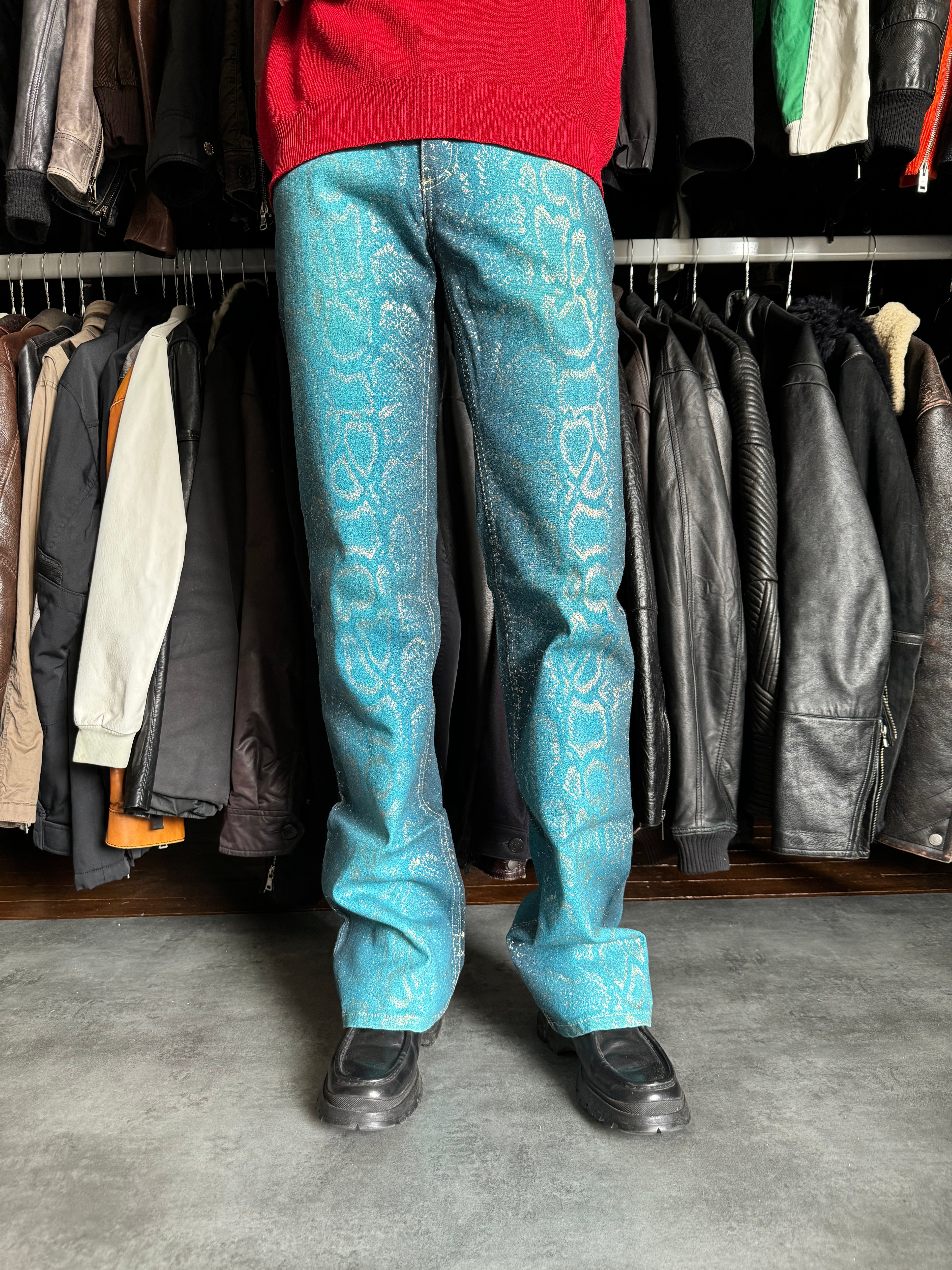 AW1999 Roberto Cavalli Blue Python Skin Legend Pants  (S) - 6