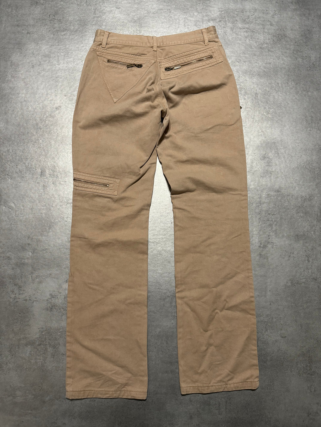 AW2004 Cavalli Geometrical Triangle Zipped Pockets Beige Pants (S/M) - 2