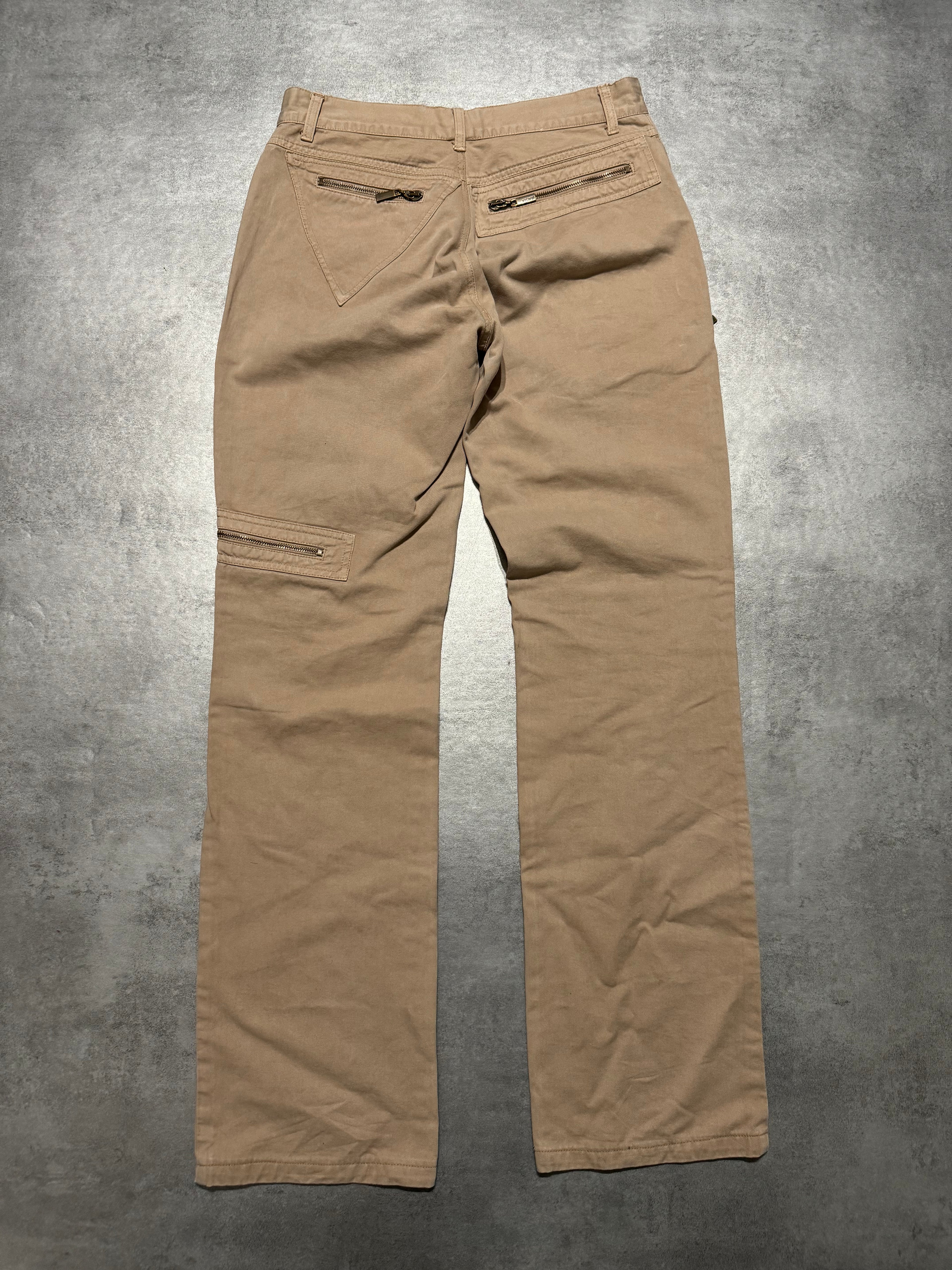 AW2004 Cavalli Geometrical Triangle Zipped Pockets Beige Pants (S/M) - 2