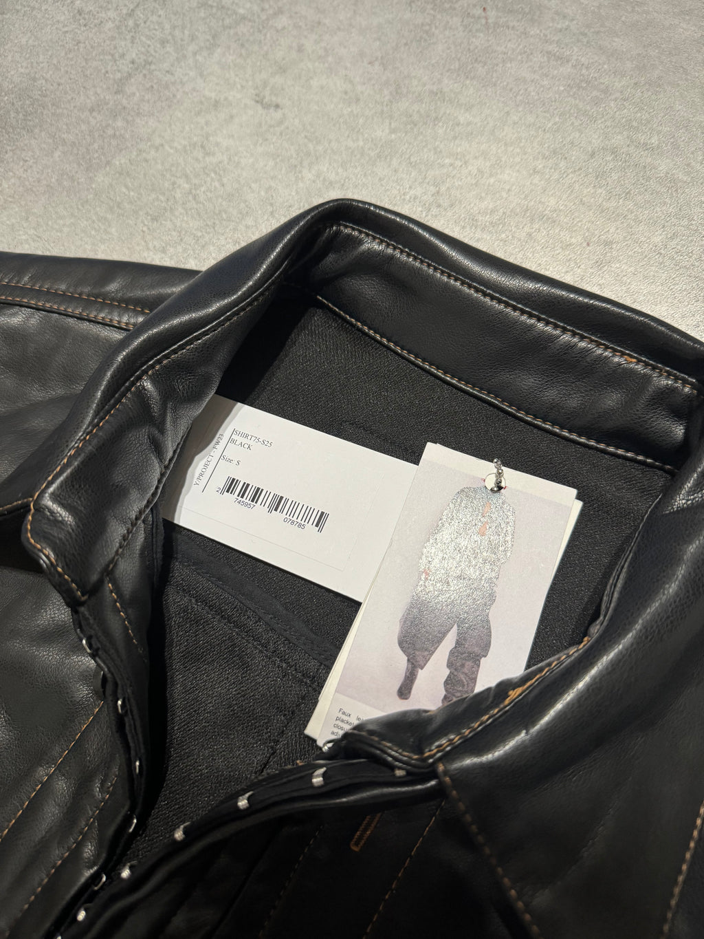 SS2025 Y/Project Black Hook & Eye Grained Faux-Leather Shirt (L) - 9