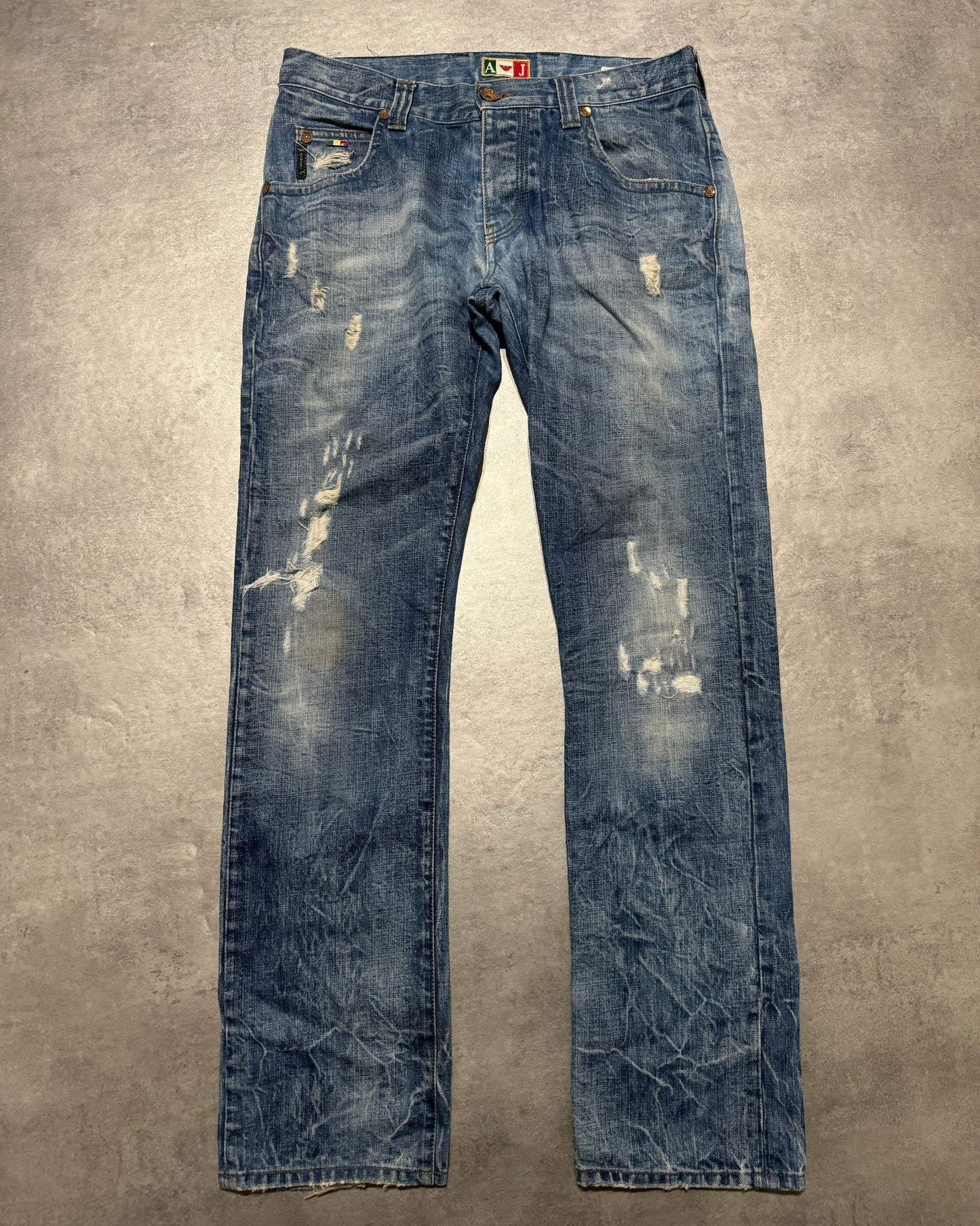 2000s Armani Distressed Italian Blue Worker Denim Jeans (M) - 1