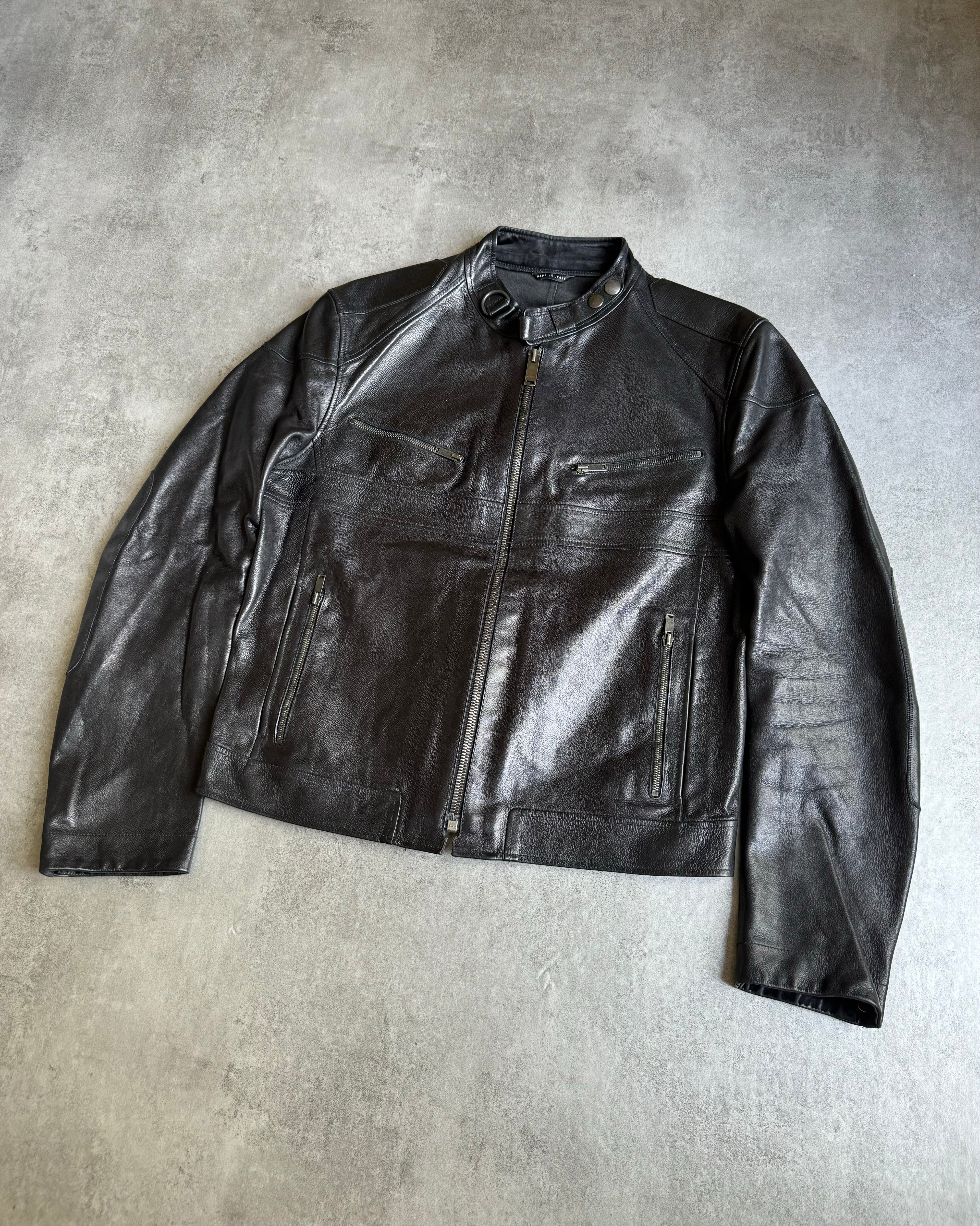 AW2004 Gucci Black Cafe Moto Biker Leather Jacket by Tom Ford (L