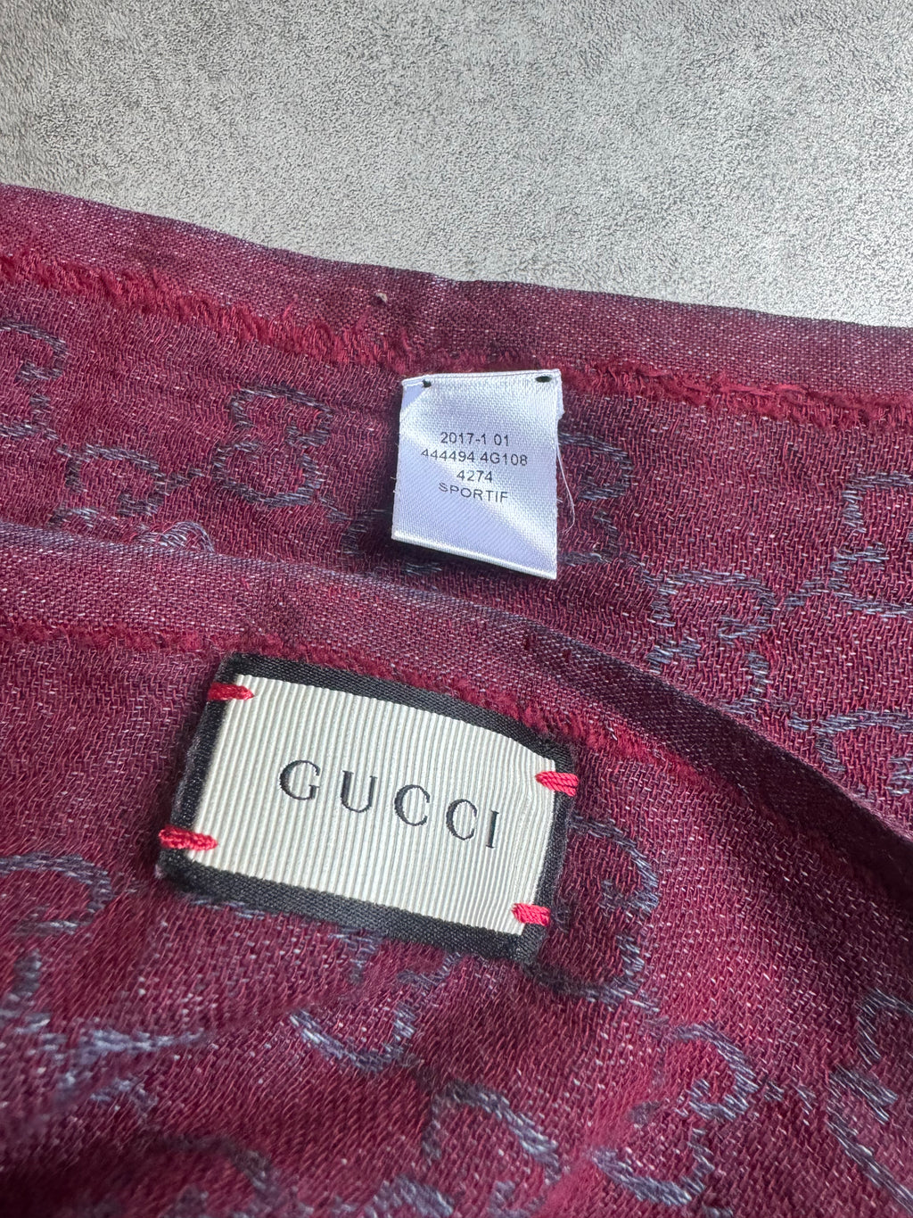 SS2017 Gucci Bordeaux Monogram Scarf (OS) - 9