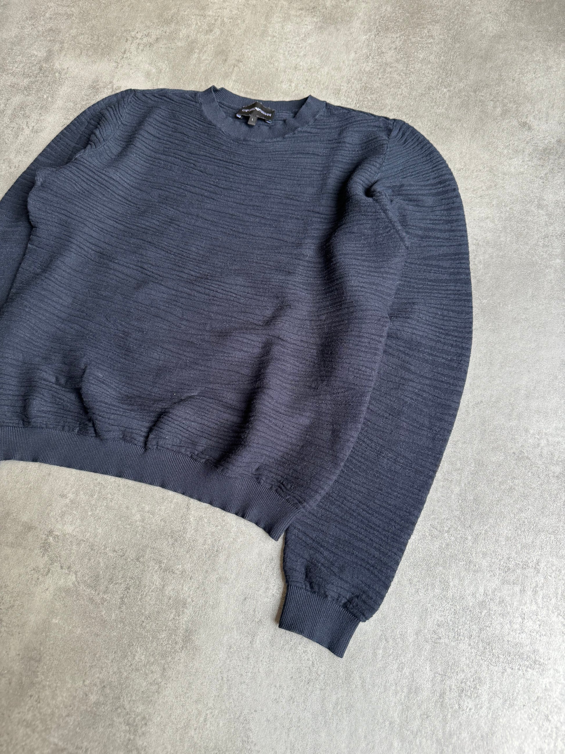 SS2020 Emporio Armani Plissed Navy Minimalist Sweater (XS/S) - 4