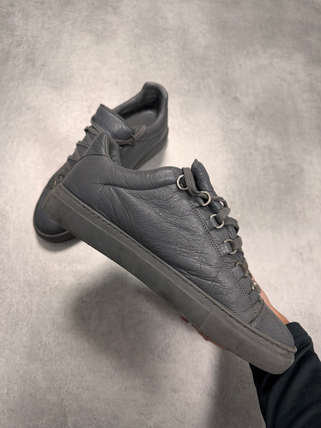 Balenciaga Arena Low Grey Cracked Leather Sneakers