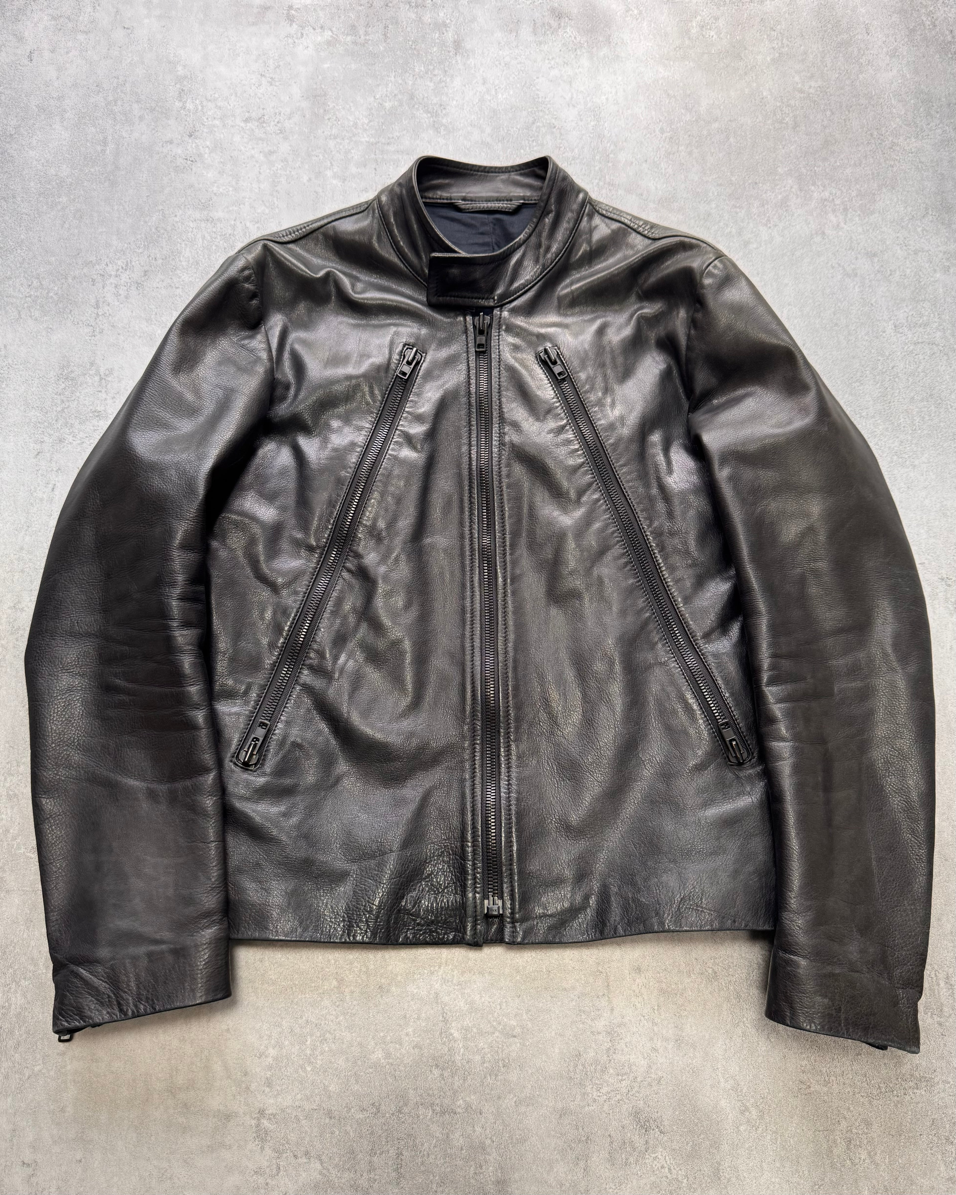 SS2010 Maison Margiela 5-Zip Black Leather Jacket