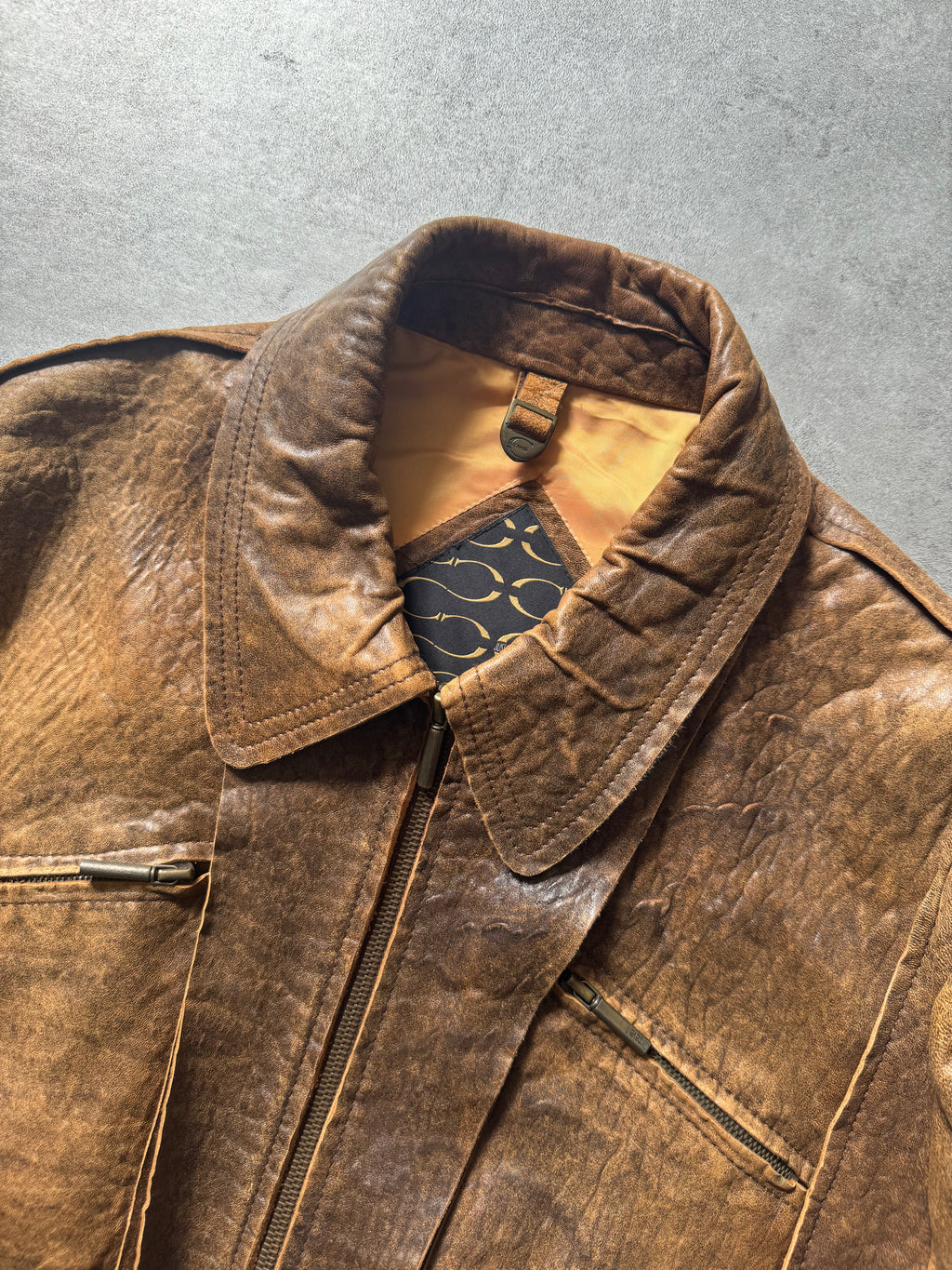 AW2005 Cavalli Raw Brut Camel Leather Jacket (L) - 7