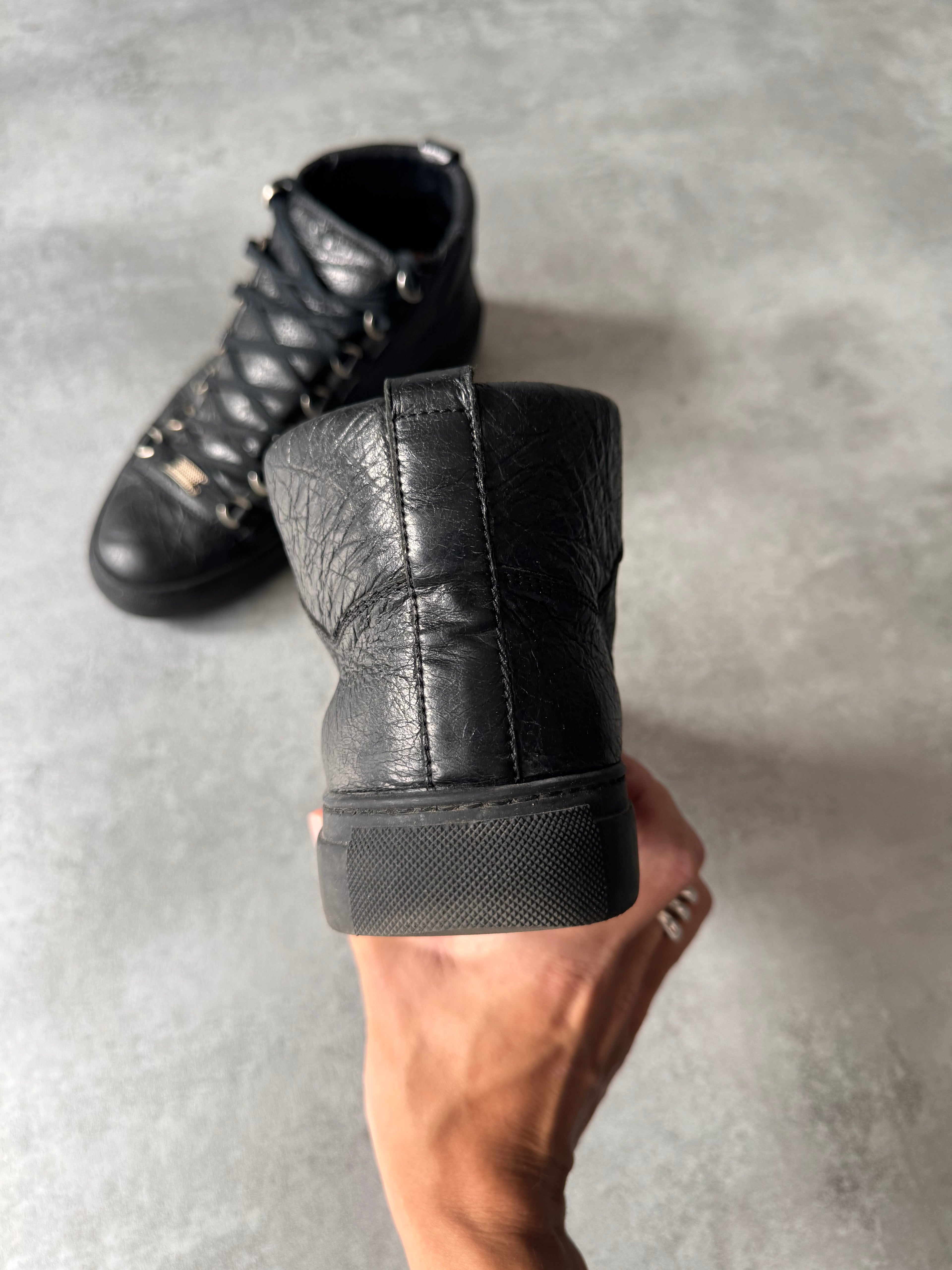 Balenciaga Arena High Black Cracked Leather Sneakers