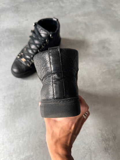 Balenciaga Arena High Black Cracked Leather Sneakers (43eu/us9)