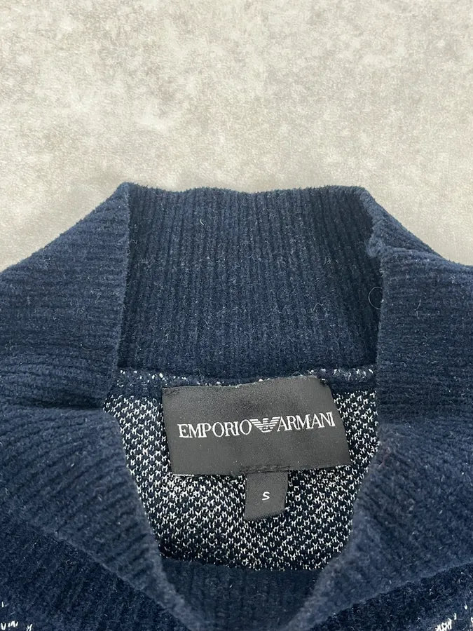 SS2020 Emporio Armani Mountain Landscape High Neck Navy Sweater WkVLTIZ 9