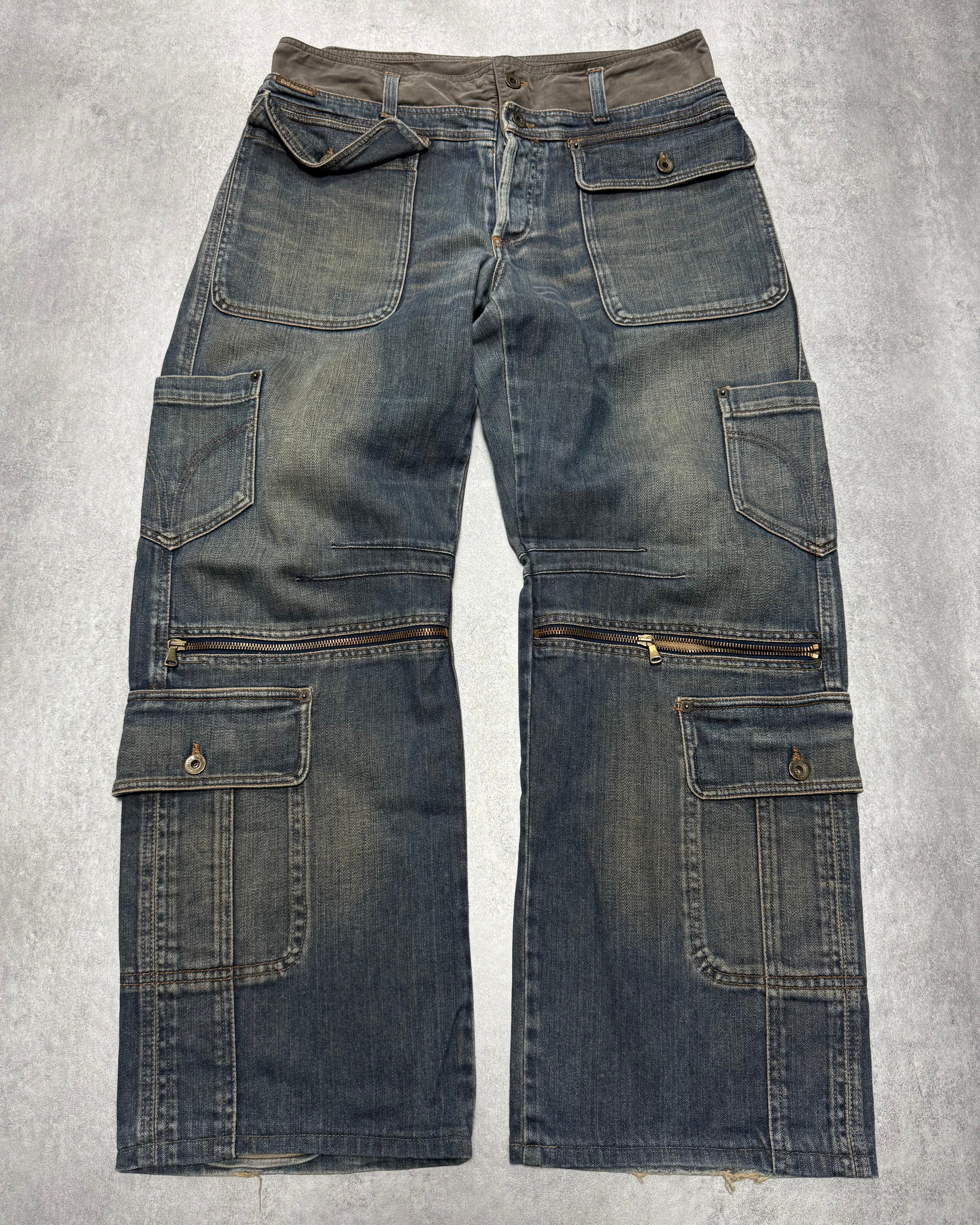 AW2003 Dolce & Gabbana Waisted Masterpiece Faded Denim Cargo
